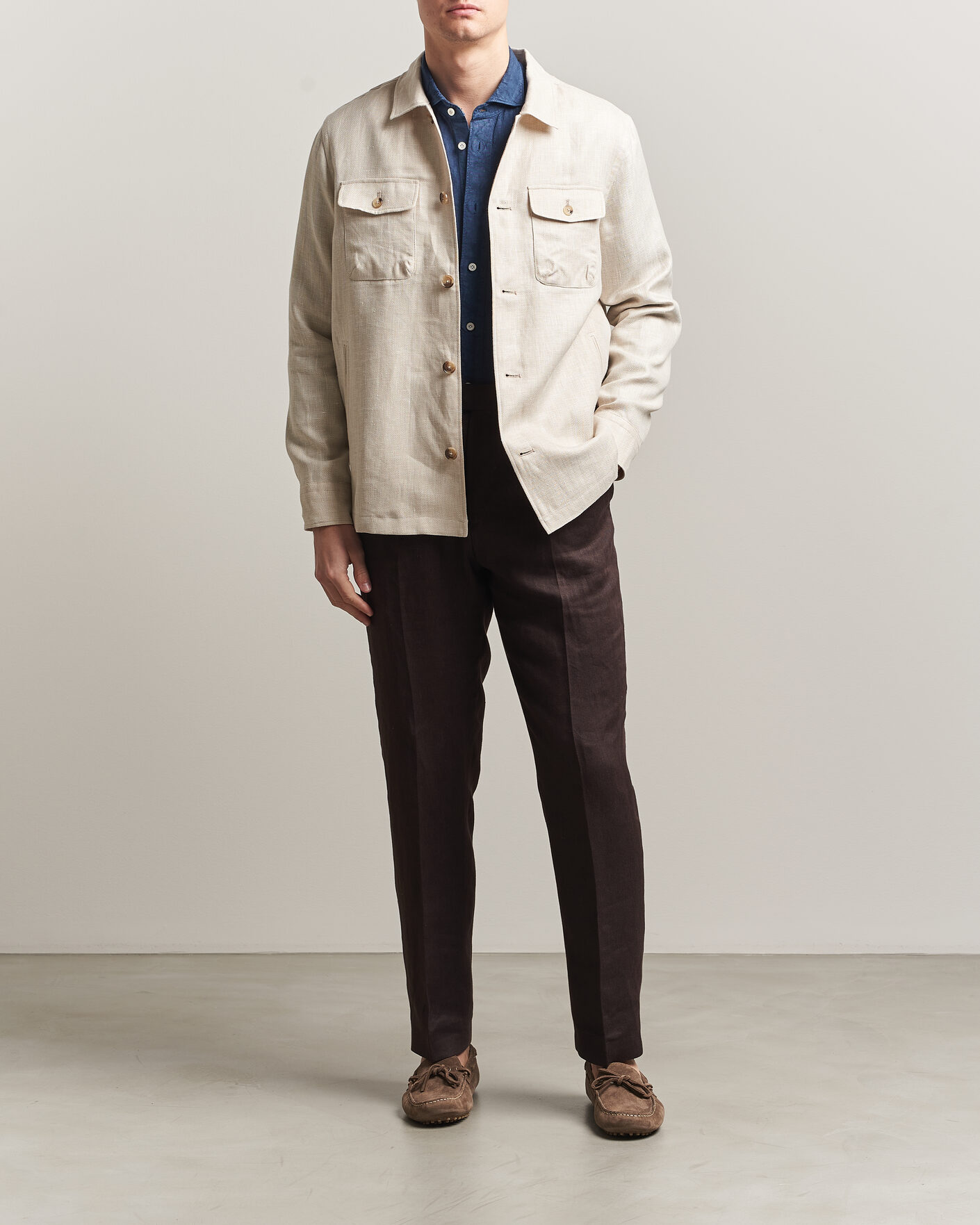 Hombres | Abrigos y chaquetas | Eton | Four Pocket Linen Lyocell Shirt Jacket Off White