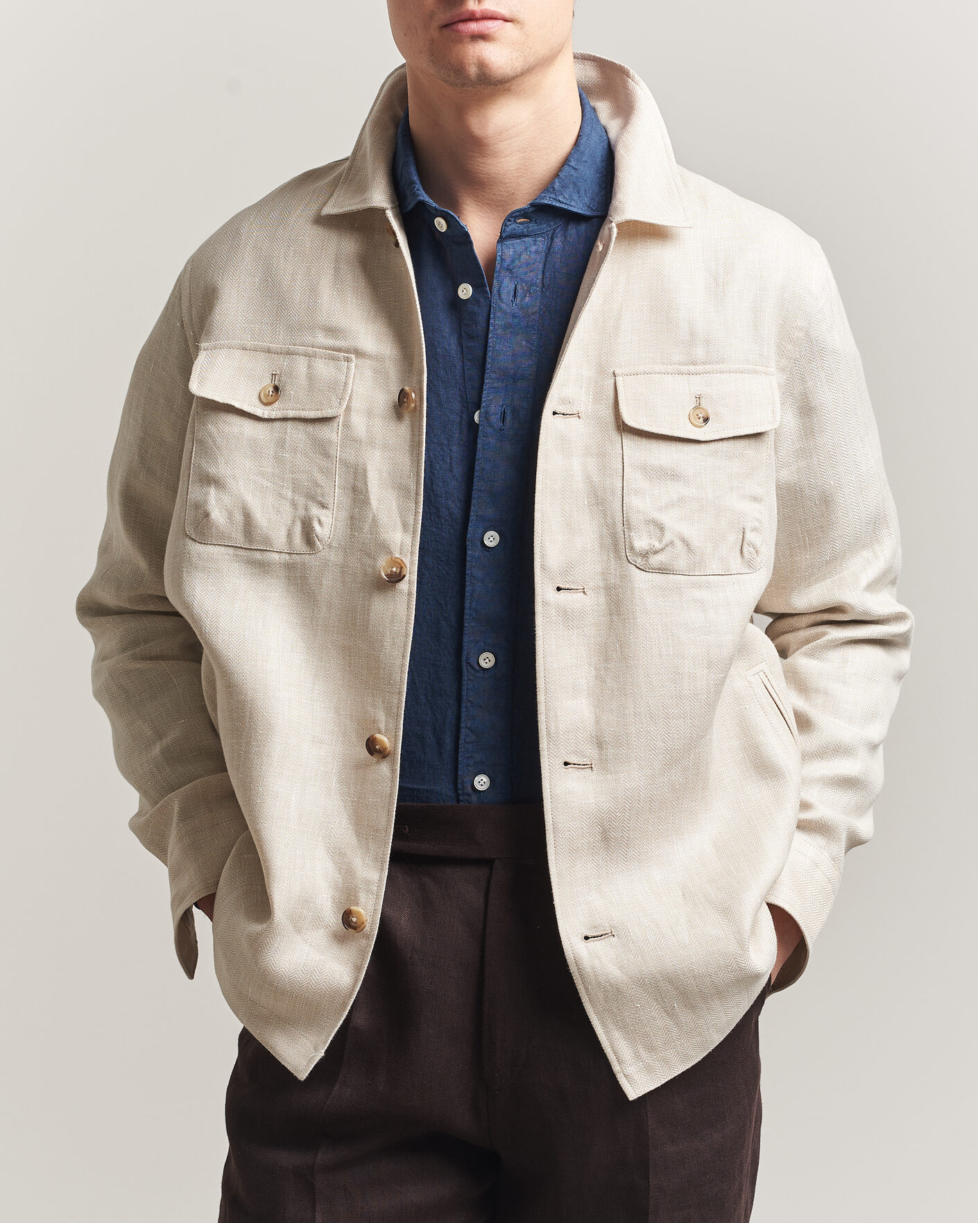 Hombres | Abrigos y chaquetas | Eton | Four Pocket Linen Lyocell Shirt Jacket Off White