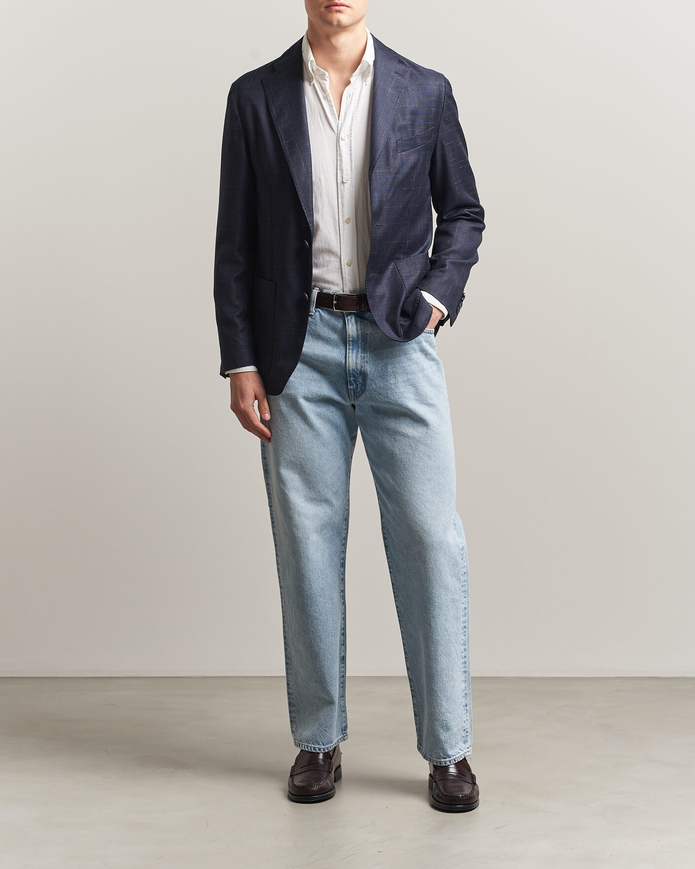 Hombres | Blazers | Eton | Wool Silk Soft Blazer Navy Blue