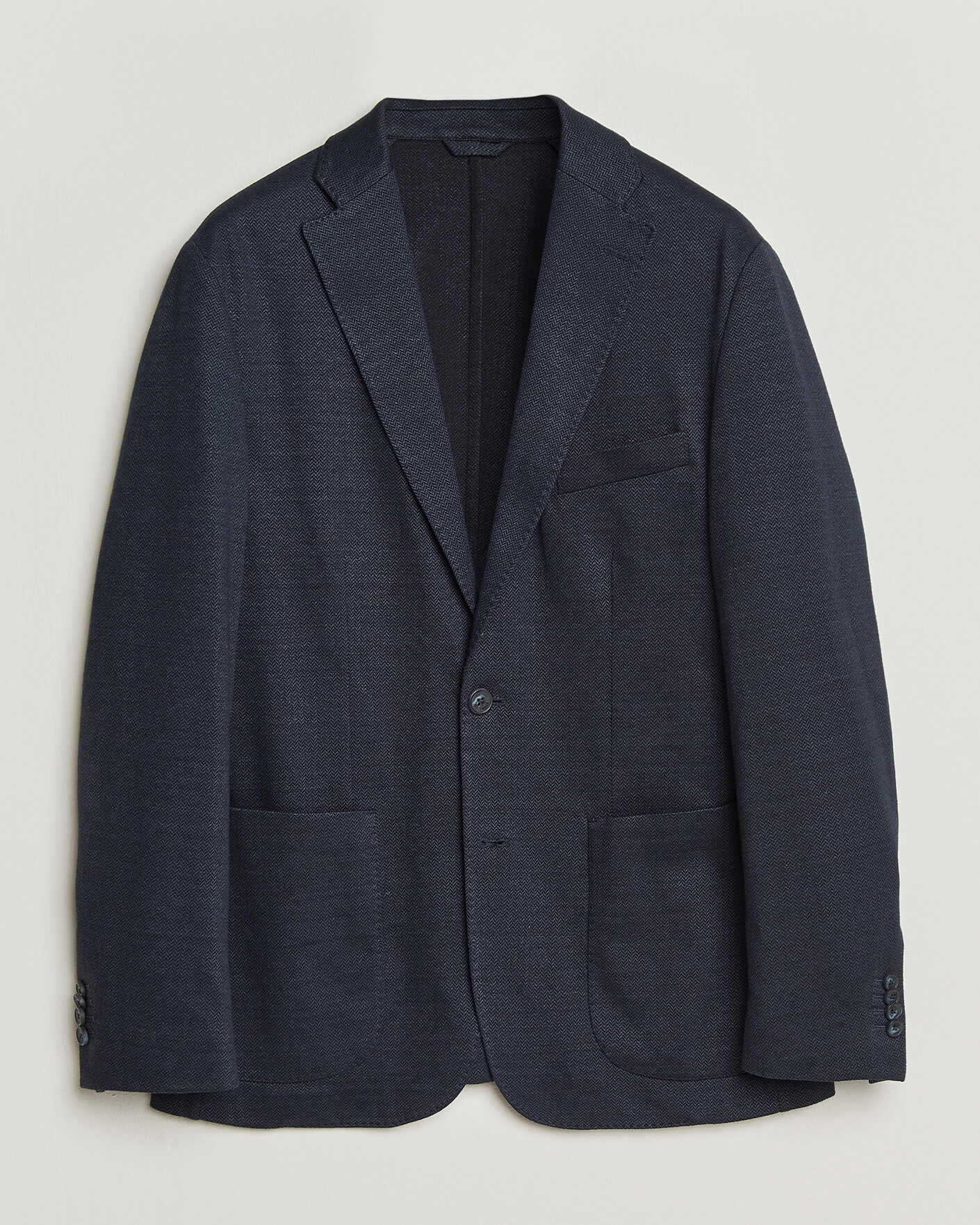Hombres | Blazers | Eton | Linen Jersey Herringbone Blazer Navy Blue