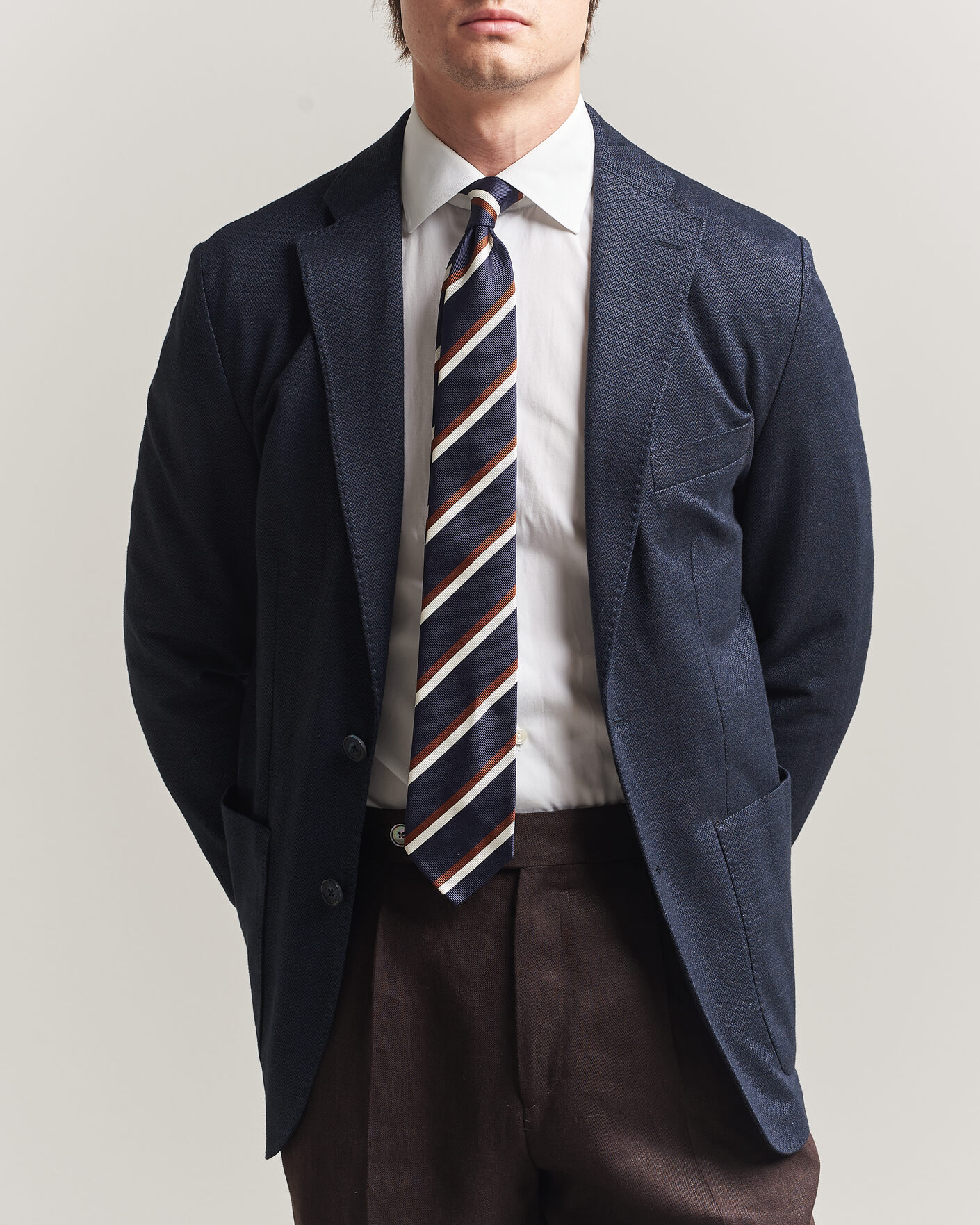 Hombres | Blazers | Eton | Linen Jersey Herringbone Blazer Navy Blue