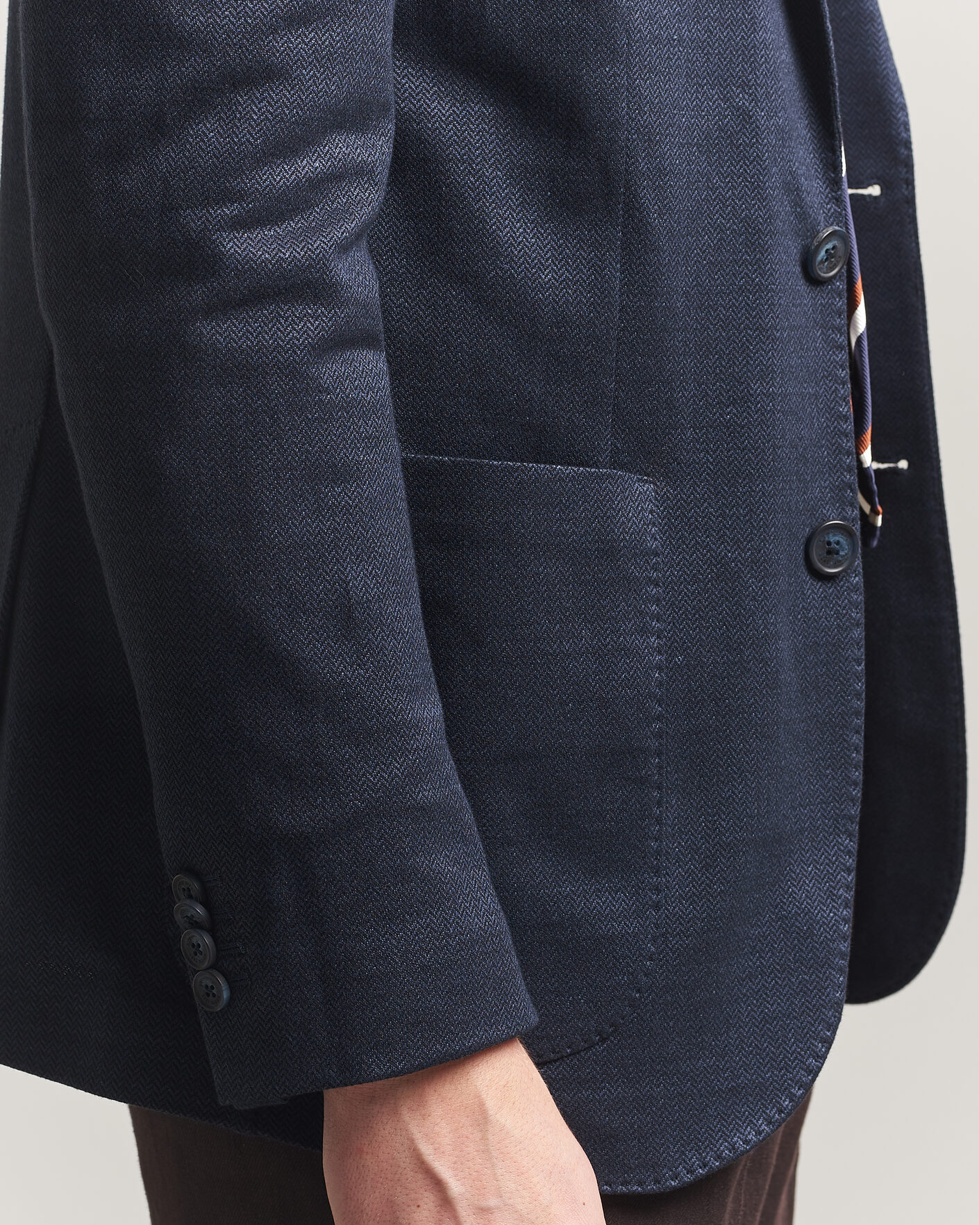 Hombres | Blazers | Eton | Linen Jersey Herringbone Blazer Navy Blue