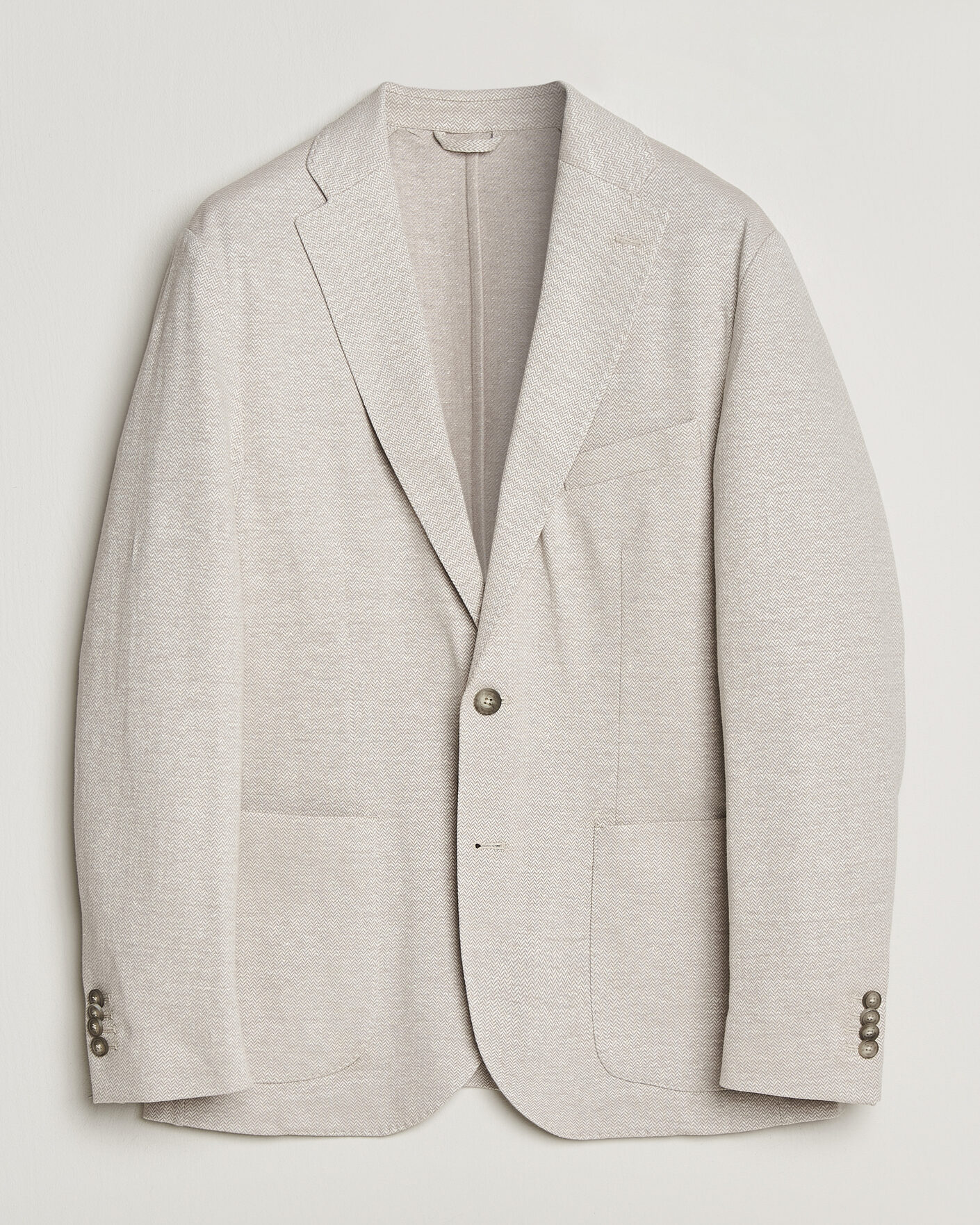 Hombres | Blazers | Eton | Linen Jersey Herringbone Blazer Beige