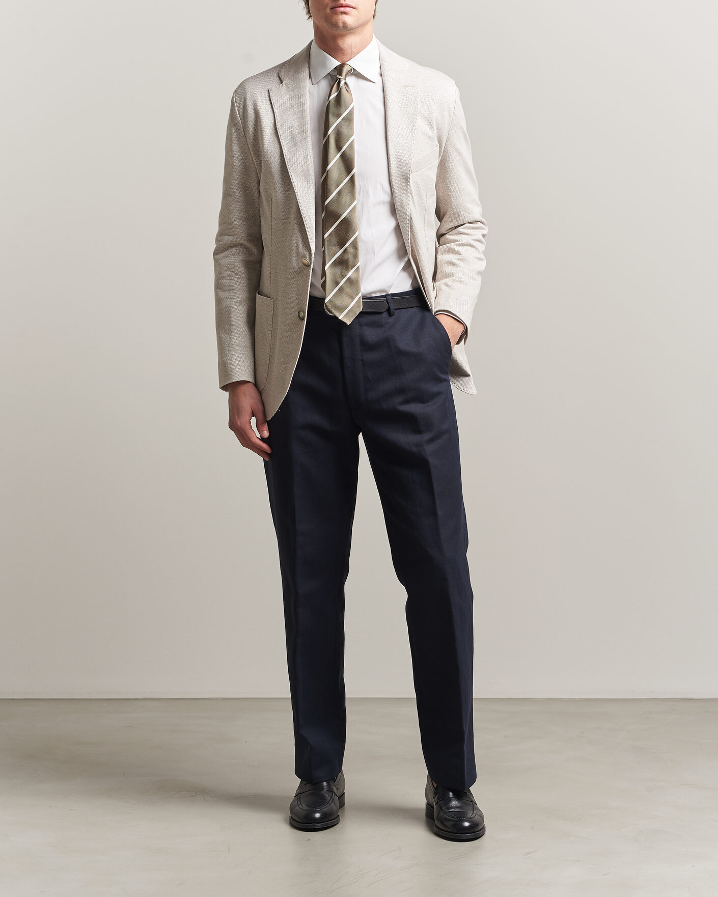 Hombres | Blazers | Eton | Linen Jersey Herringbone Blazer Beige