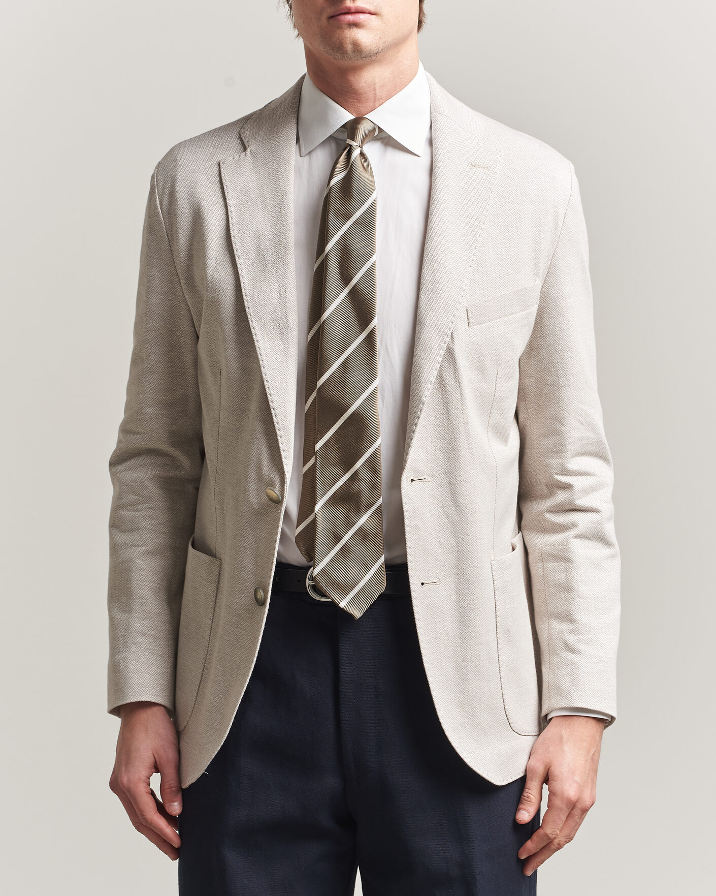 Hombres | Blazers | Eton | Linen Jersey Herringbone Blazer Beige