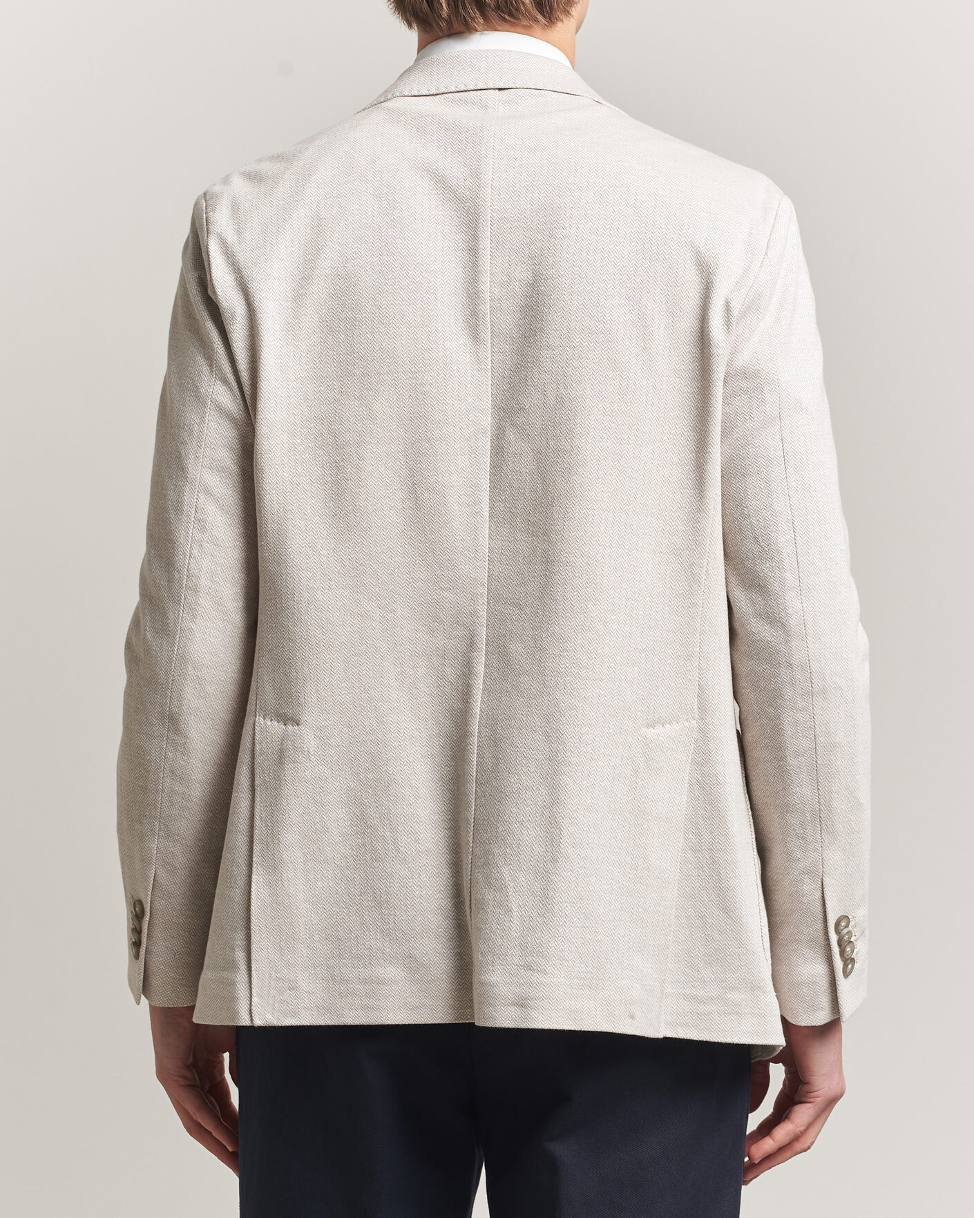 Hombres | Blazers | Eton | Linen Jersey Herringbone Blazer Beige