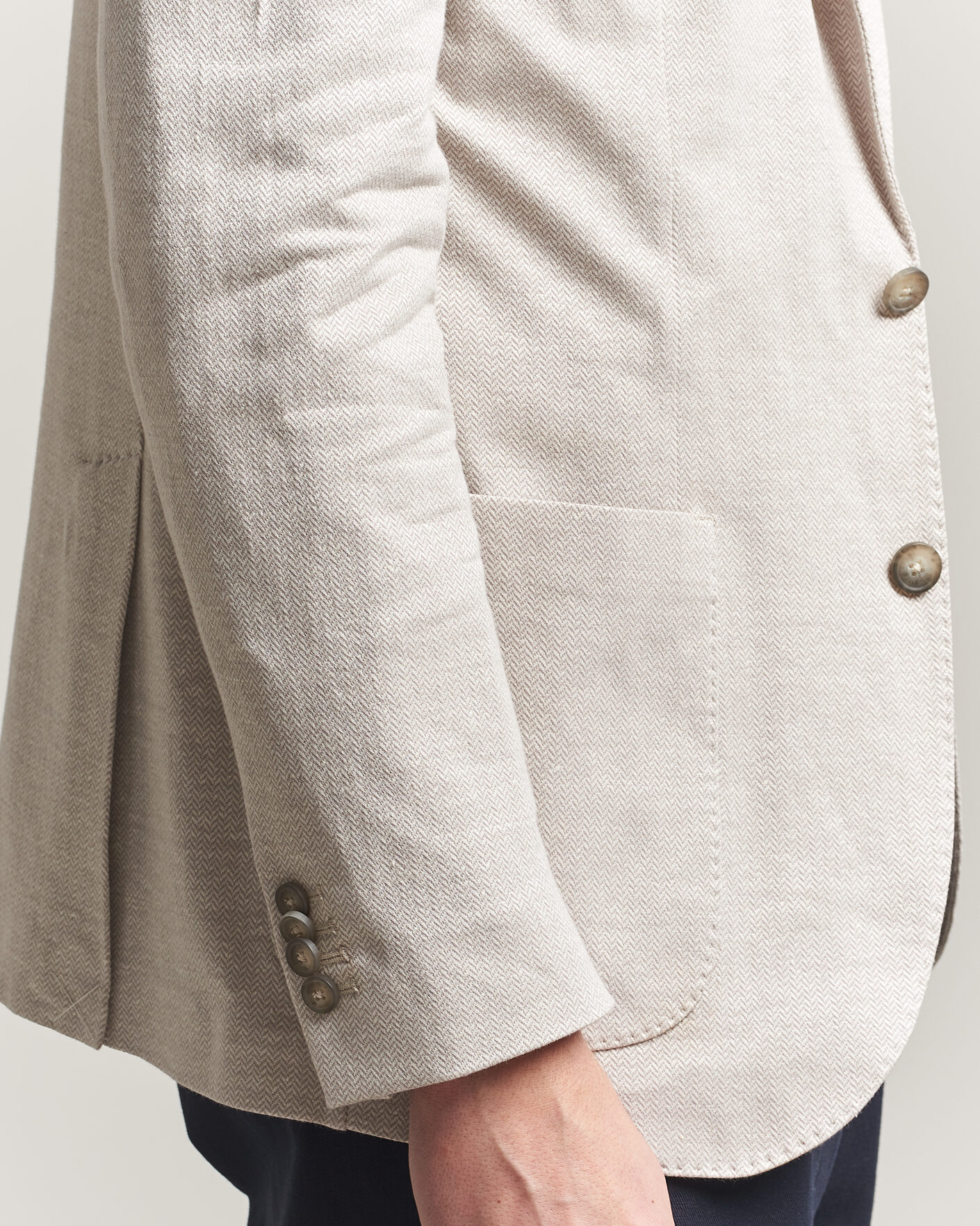 Hombres | Blazers | Eton | Linen Jersey Herringbone Blazer Beige