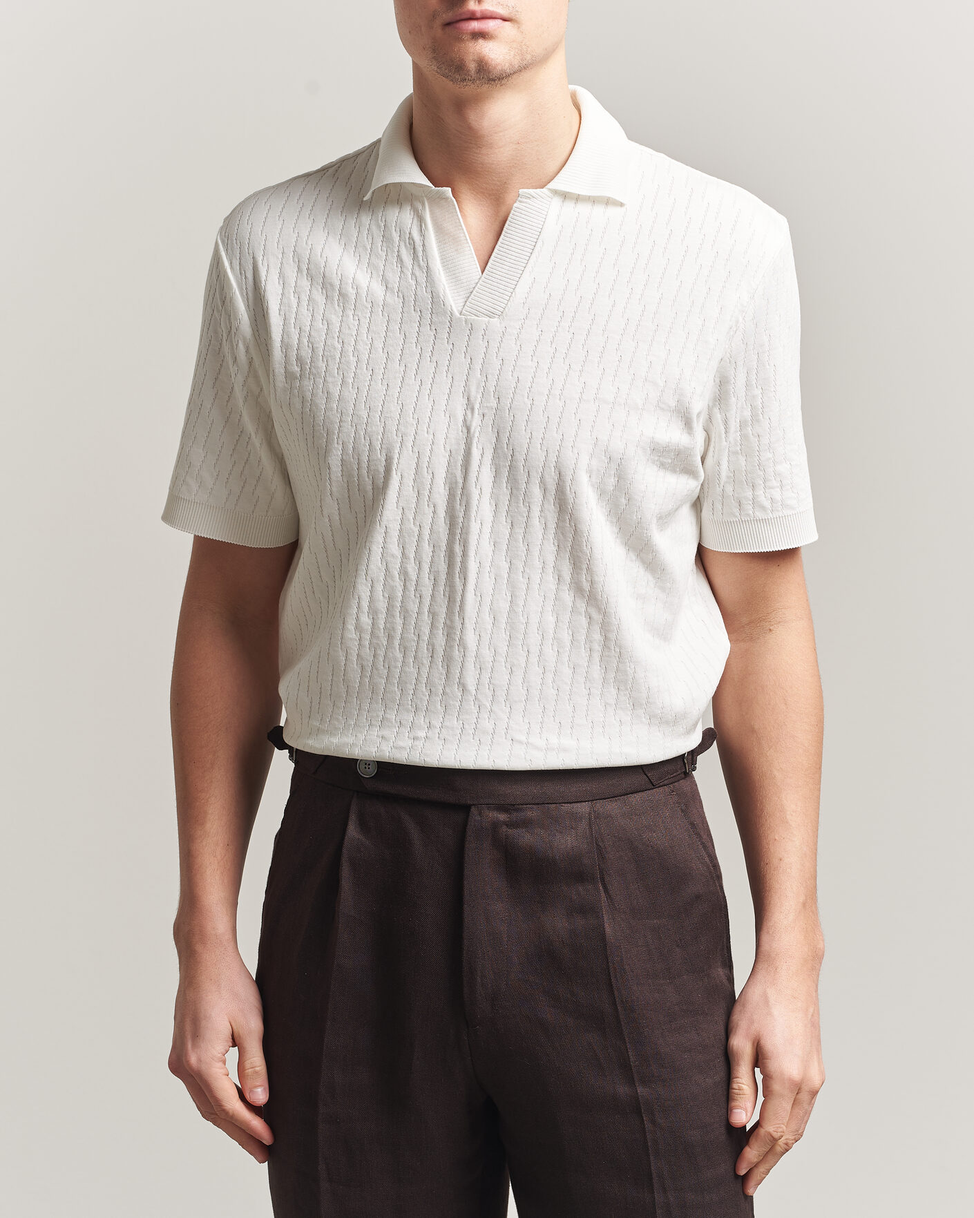 Hombres | Polos | Eton | Open Collar Jacquard Polo Off White
