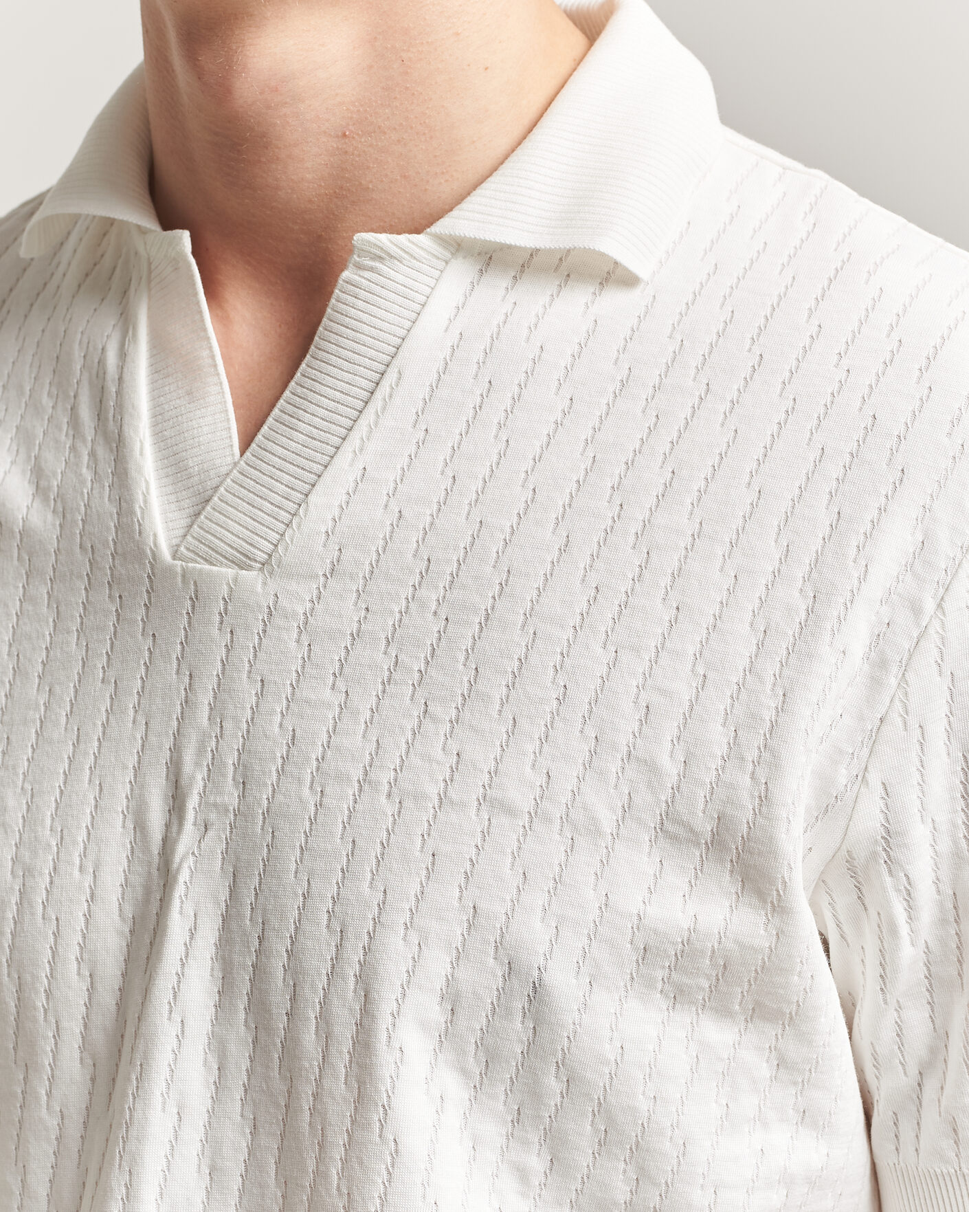 Hombres | Polos | Eton | Open Collar Jacquard Polo Off White