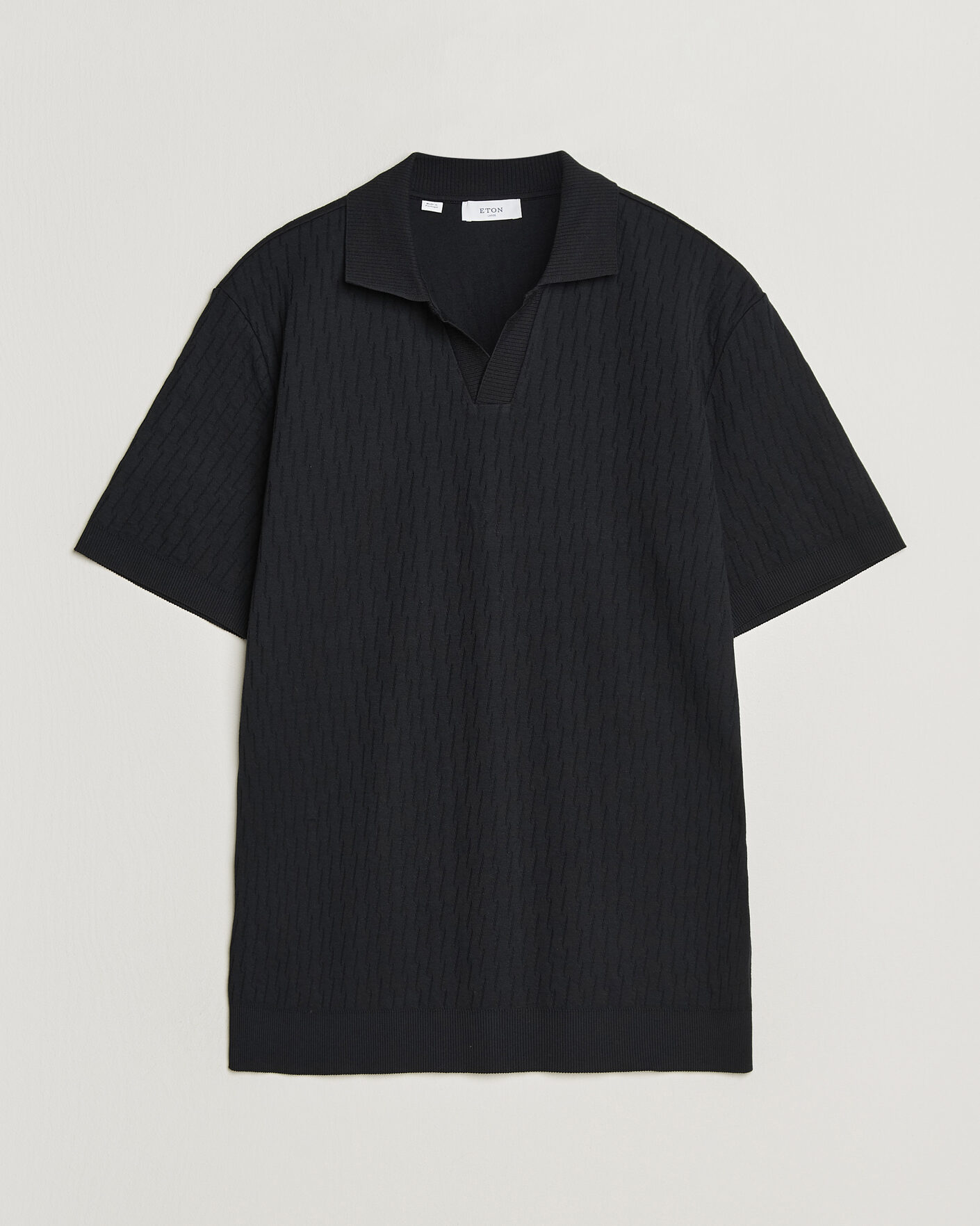 Hombres | Polos | Eton | Open Collar Jacquard Polo Black