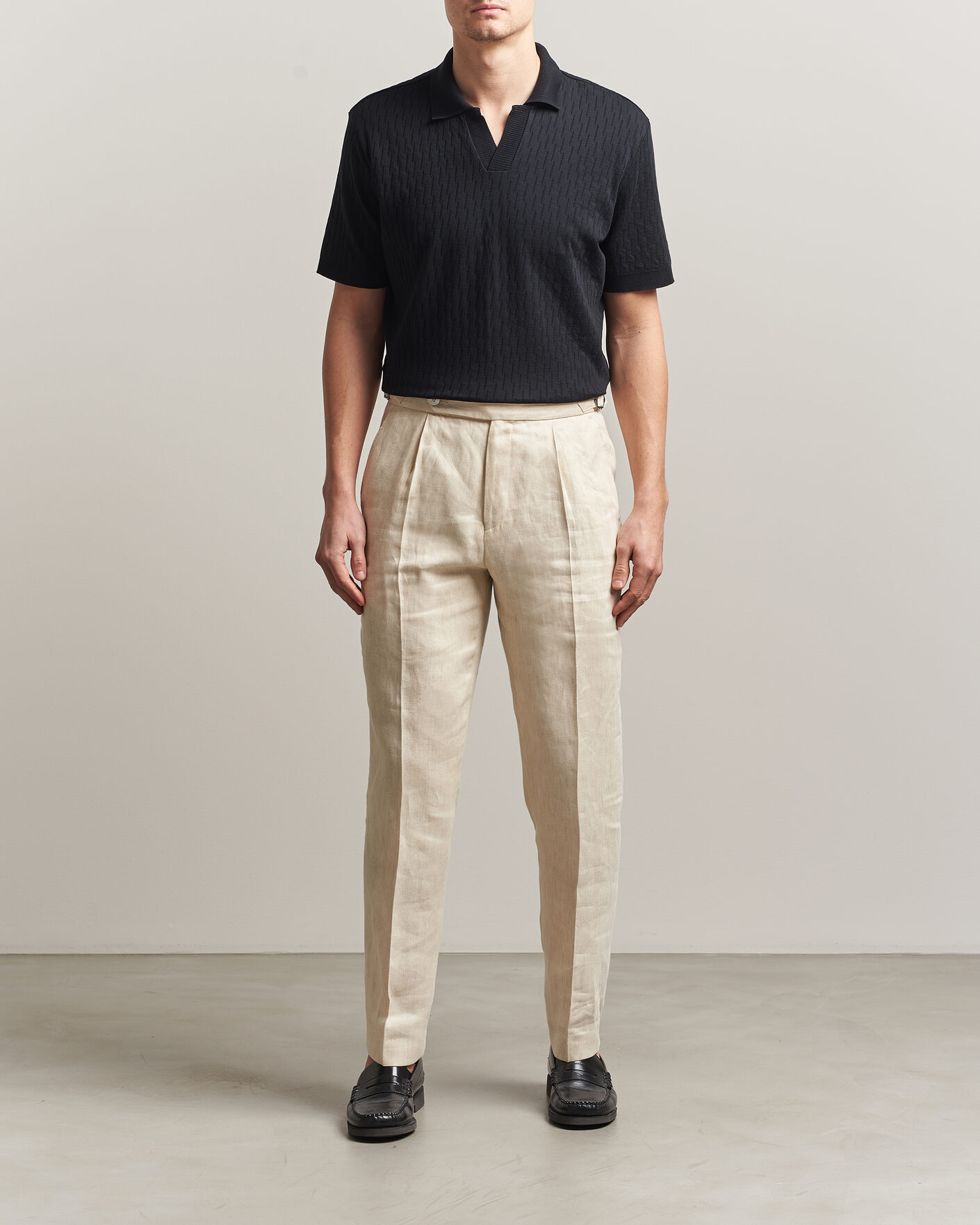 Hombres | Polos | Eton | Open Collar Jacquard Polo Black