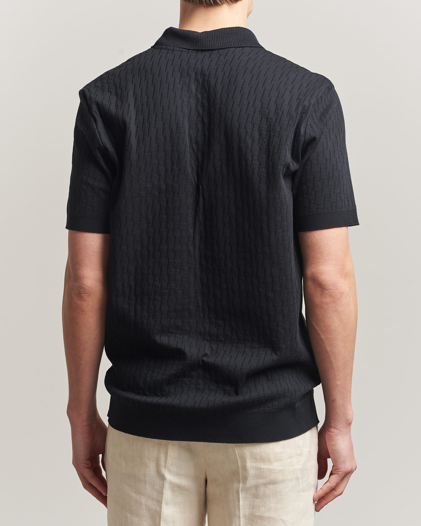 Hombres | Polos | Eton | Open Collar Jacquard Polo Black