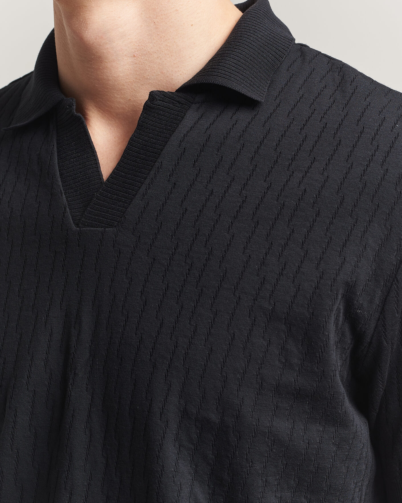 Hombres | Polos | Eton | Open Collar Jacquard Polo Black