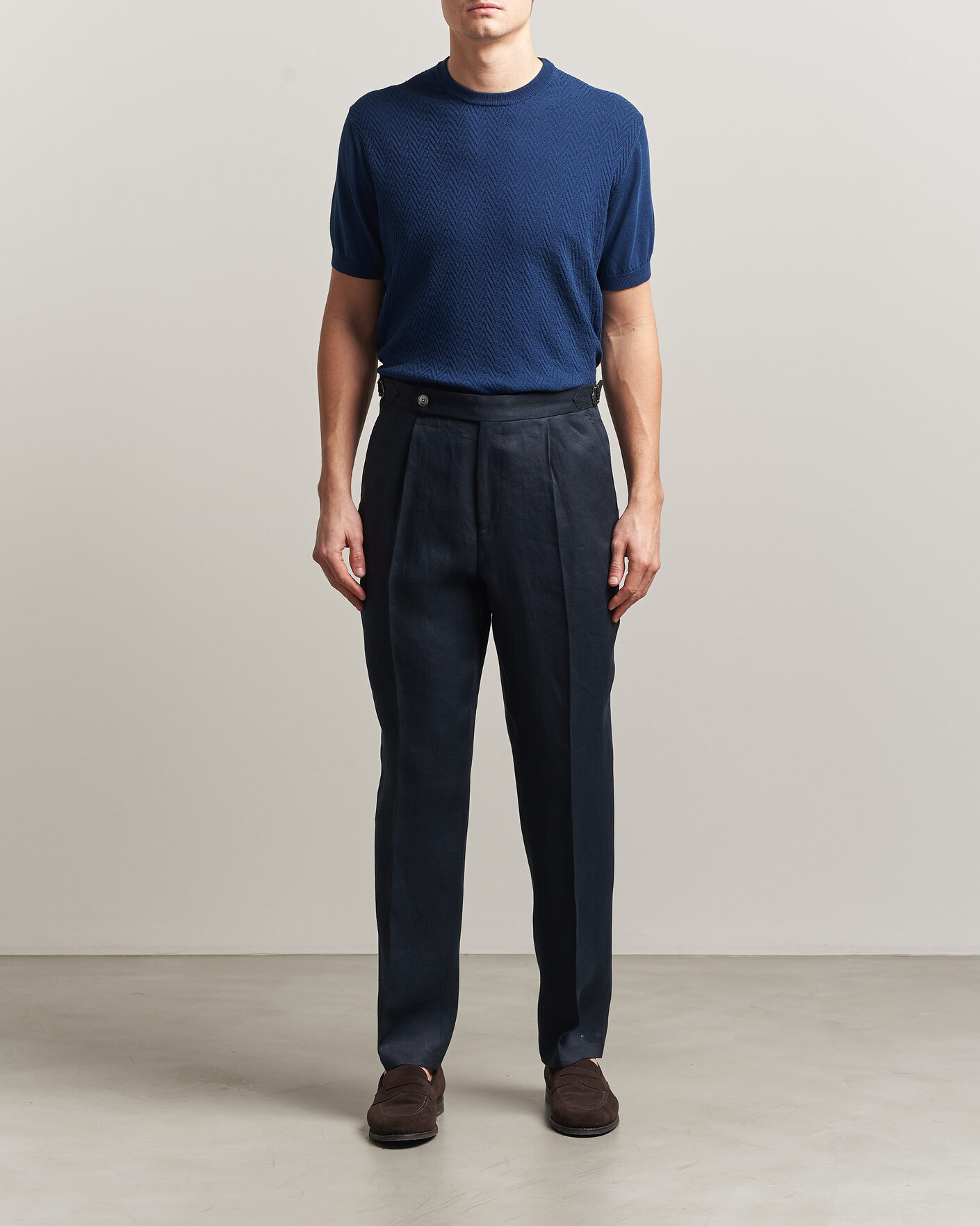 Hombres | Camisetas | Eton | Cotton Knitted Crew Neck T-Shirt Navy Blue