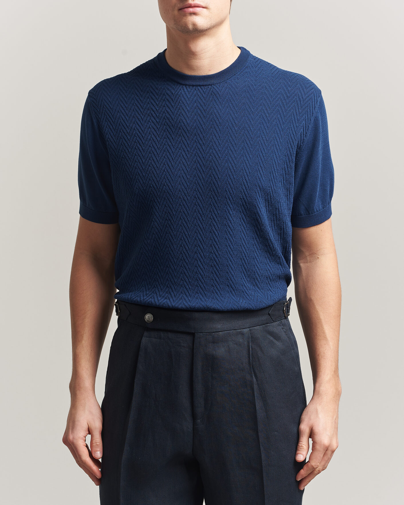 Hombres | Camisetas | Eton | Cotton Knitted Crew Neck T-Shirt Navy Blue