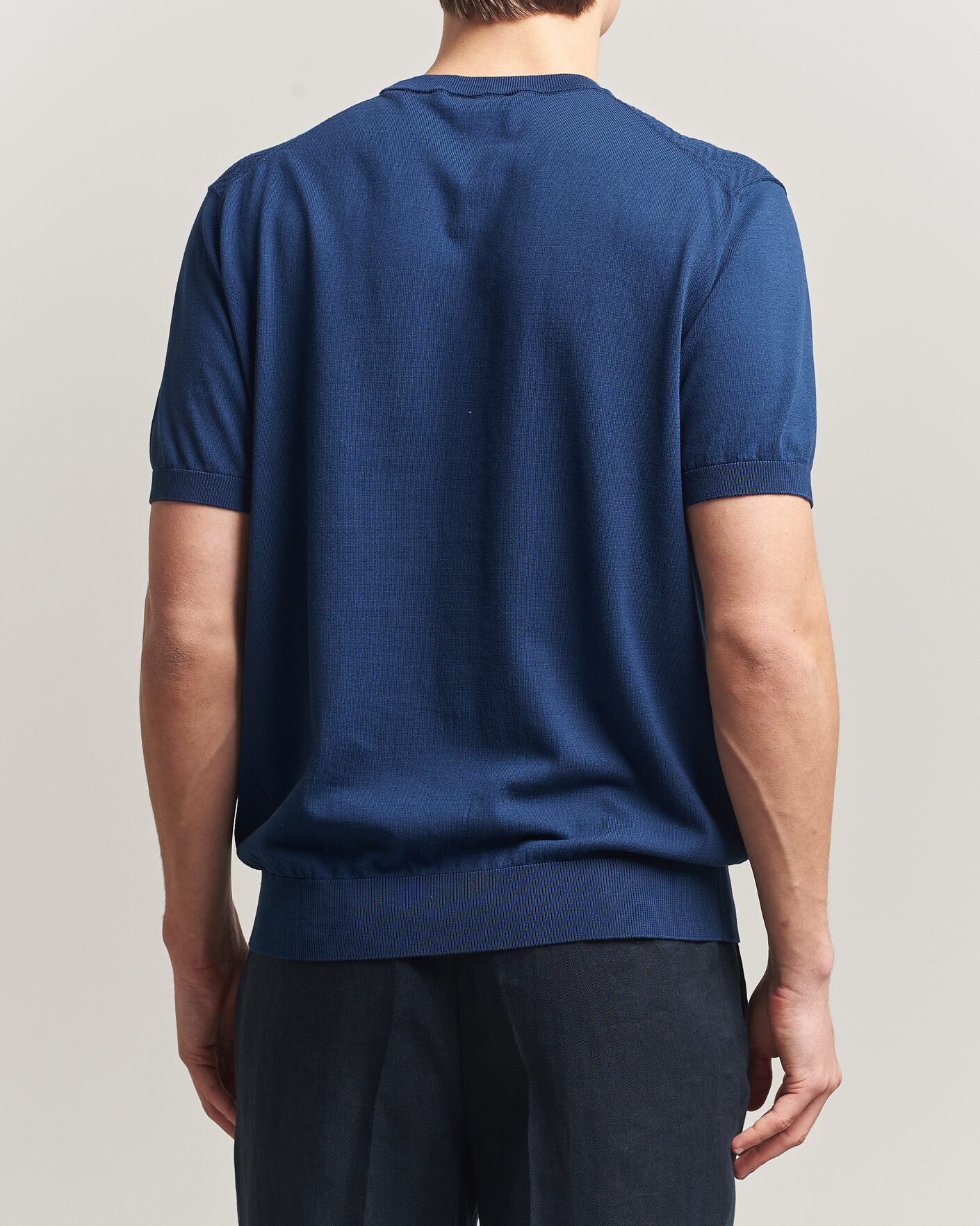 Hombres | Camisetas | Eton | Cotton Knitted Crew Neck T-Shirt Navy Blue