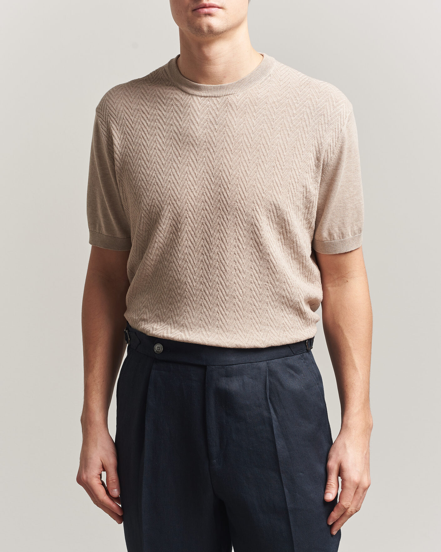 Hombres | Camisetas | Eton | Cotton Knitted Crew Neck T-Shirt Beige