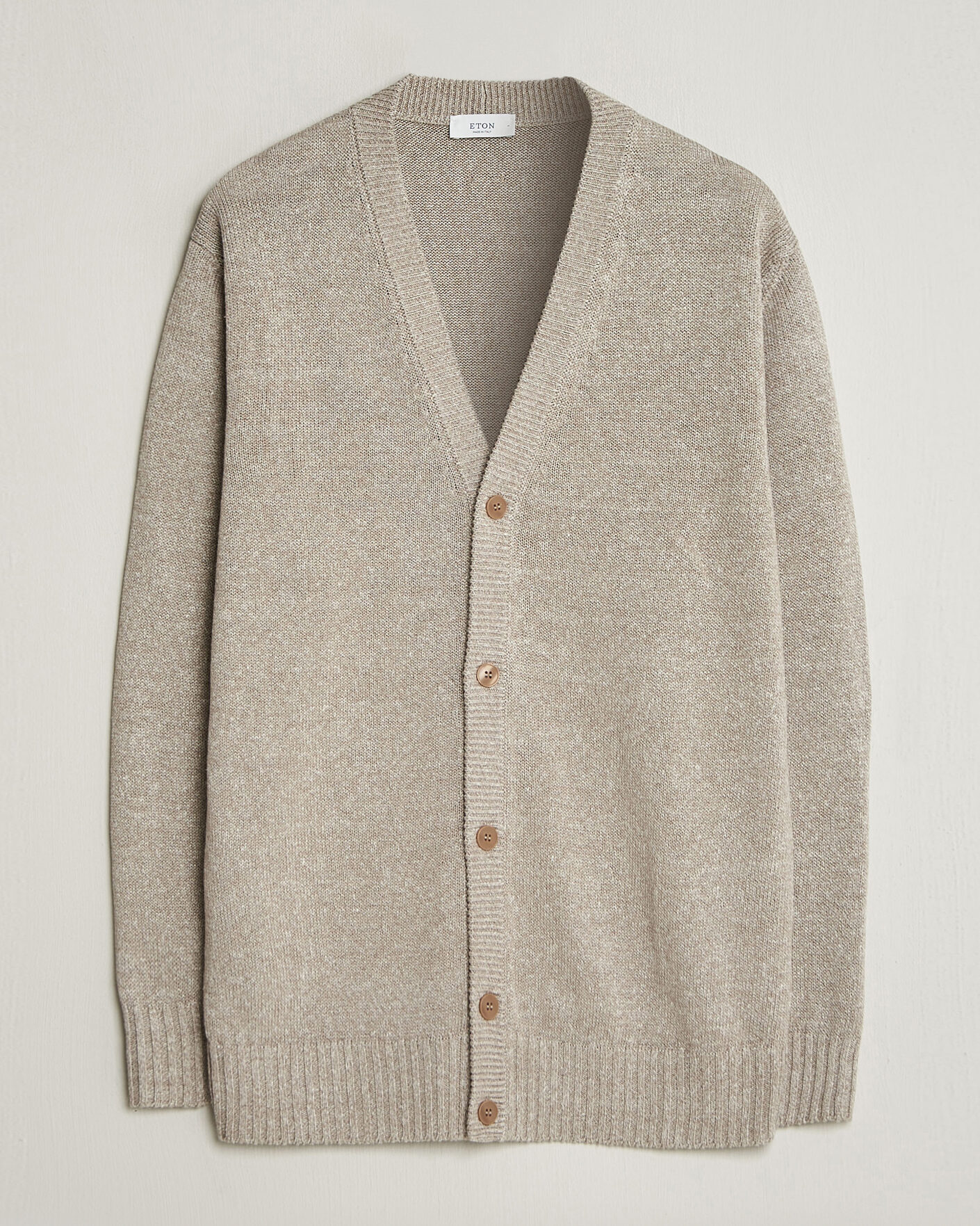 Hombres | Jerséis y prendas de punto | Eton | Cotton Linen Knitted Cardigan Beige