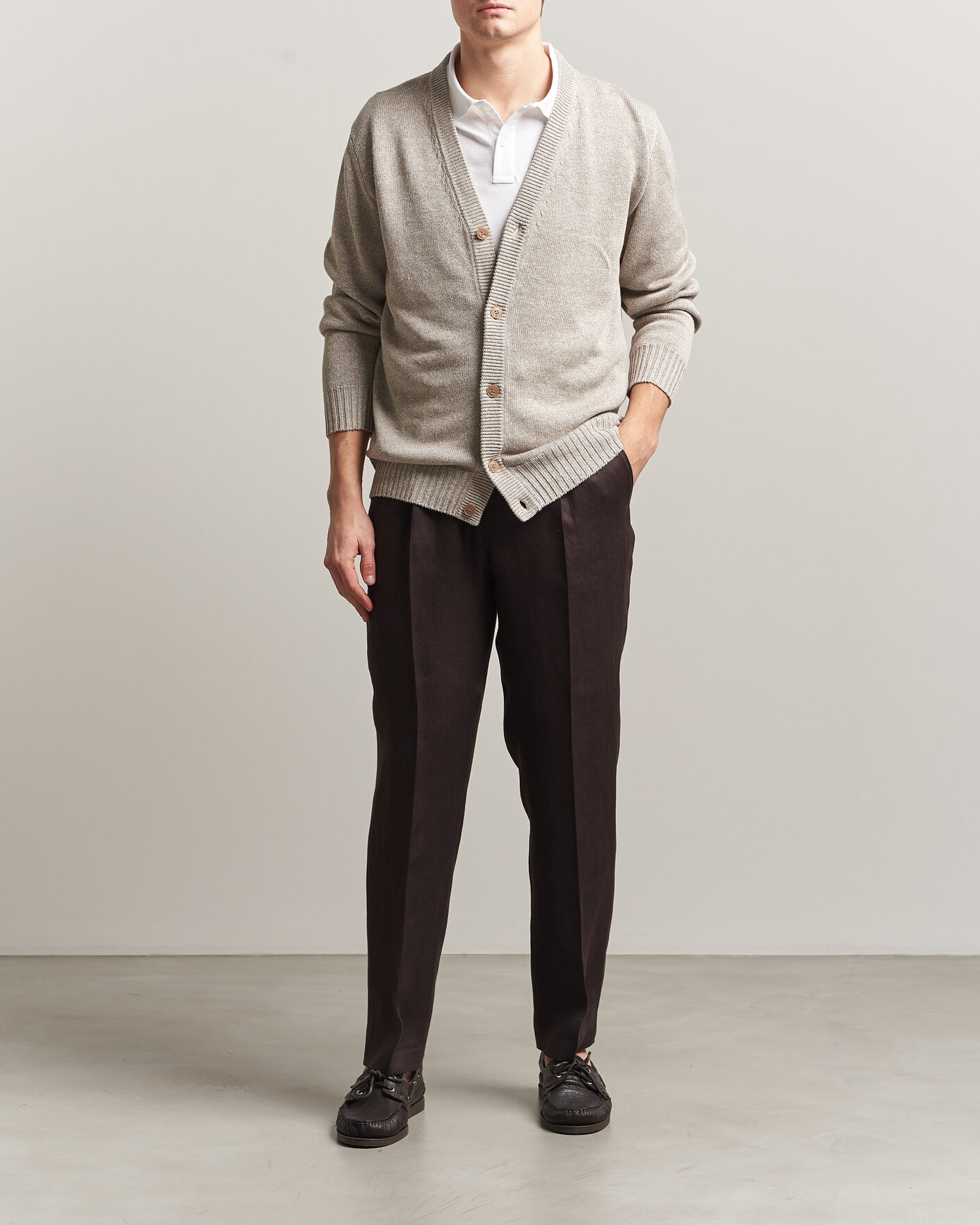 Hombres | Jerséis y prendas de punto | Eton | Cotton Linen Knitted Cardigan Beige