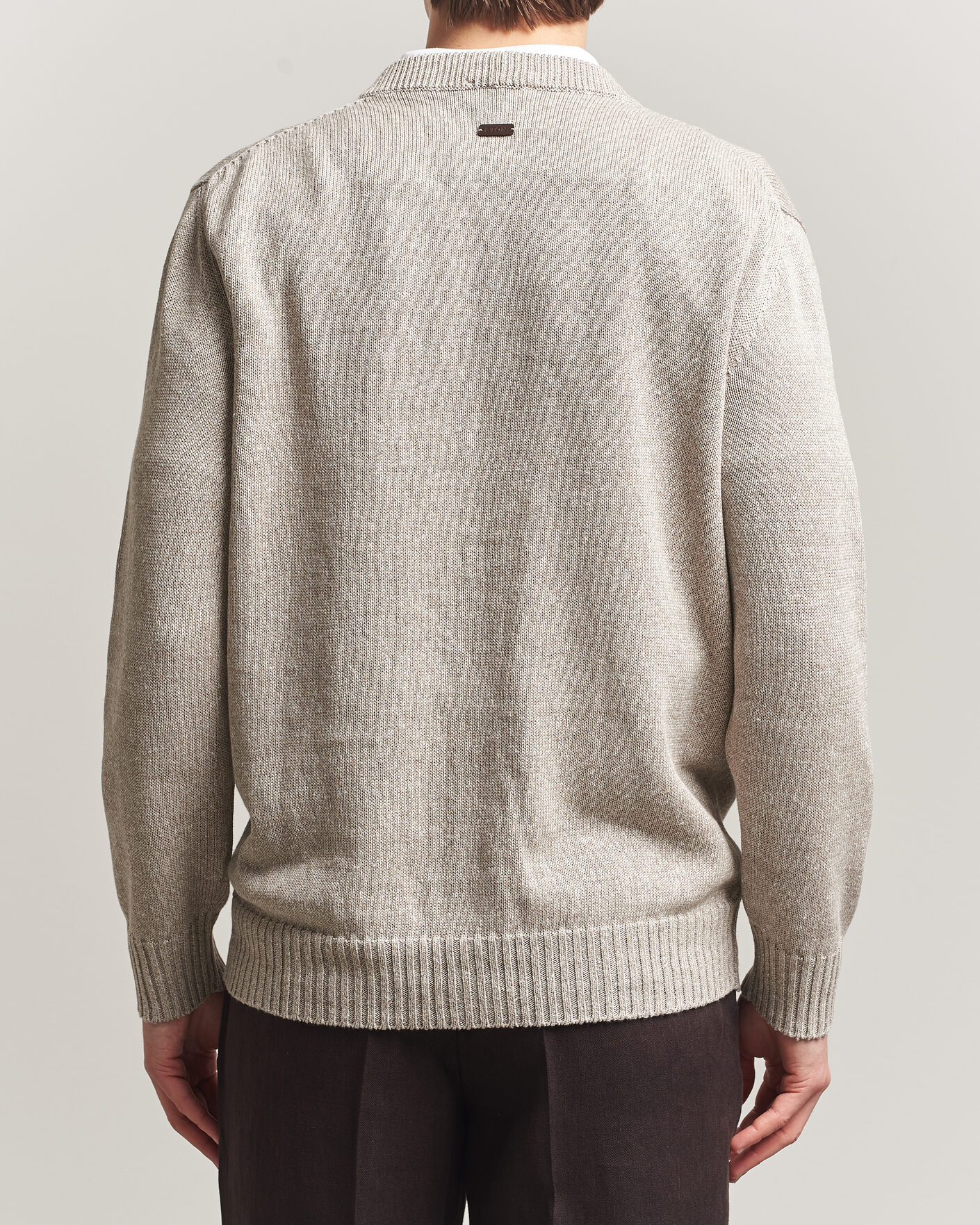 Hombres | Jerséis y prendas de punto | Eton | Cotton Linen Knitted Cardigan Beige