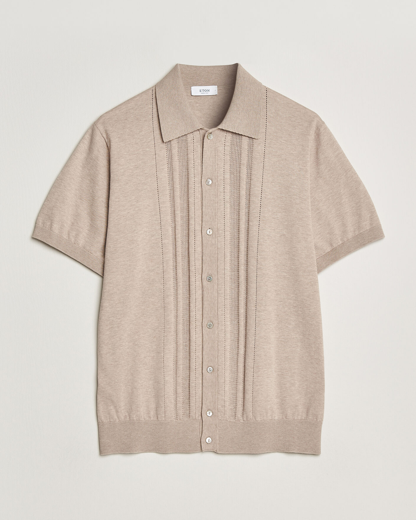 Hombres | Camisas | Eton | Cotton Structured Knitted Short Sleeve Shirt Beige