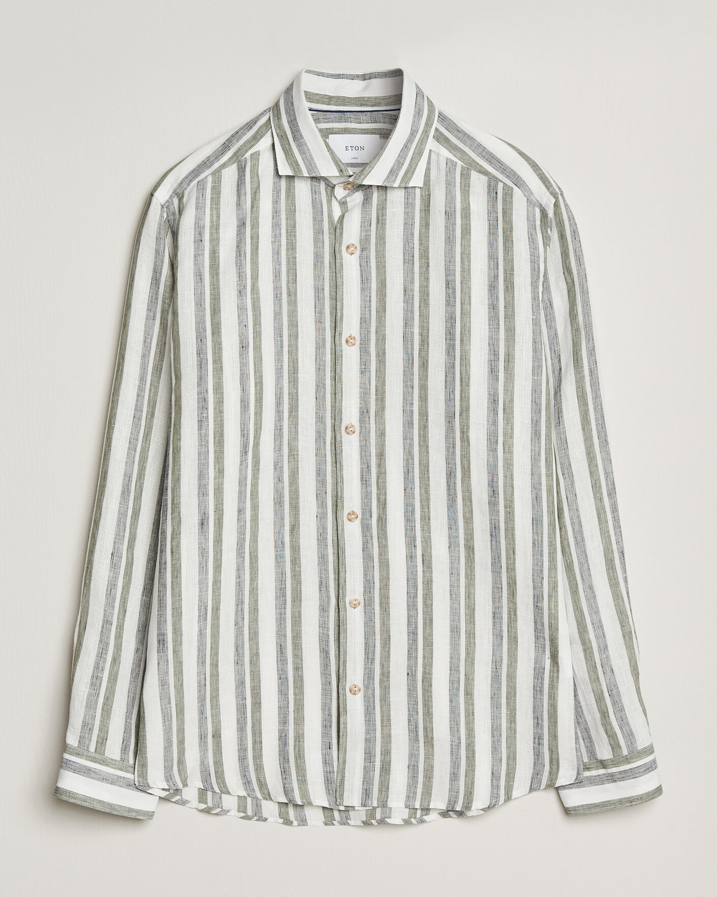 Hombres | Camisas | Eton | Casual Fit Striped Linen Shirt Dark Green