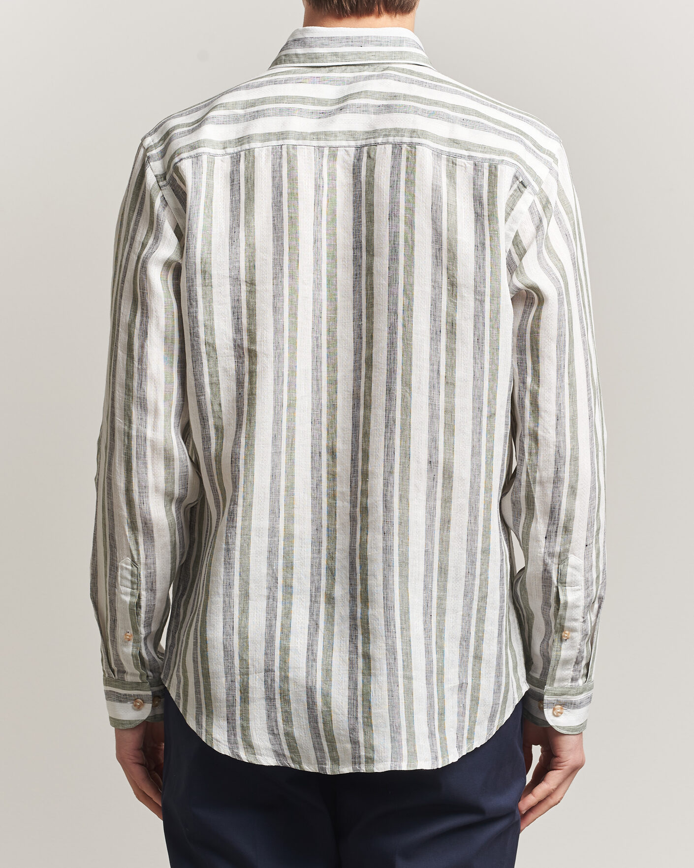 Hombres | Camisas | Eton | Casual Fit Striped Linen Shirt Dark Green