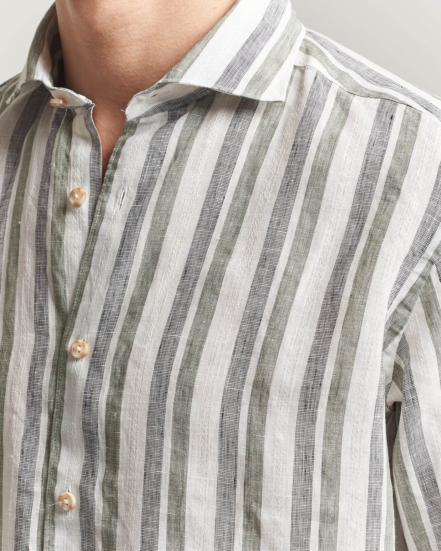 Hombres | Camisas | Eton | Casual Fit Striped Linen Shirt Dark Green