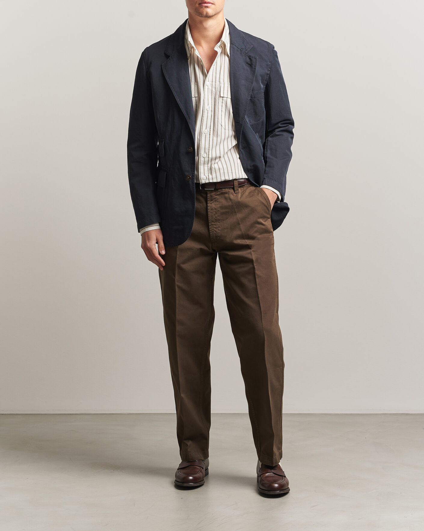 Hombres | Pantalones | Drake's | Peached Flat Front Cotton Chino Brown