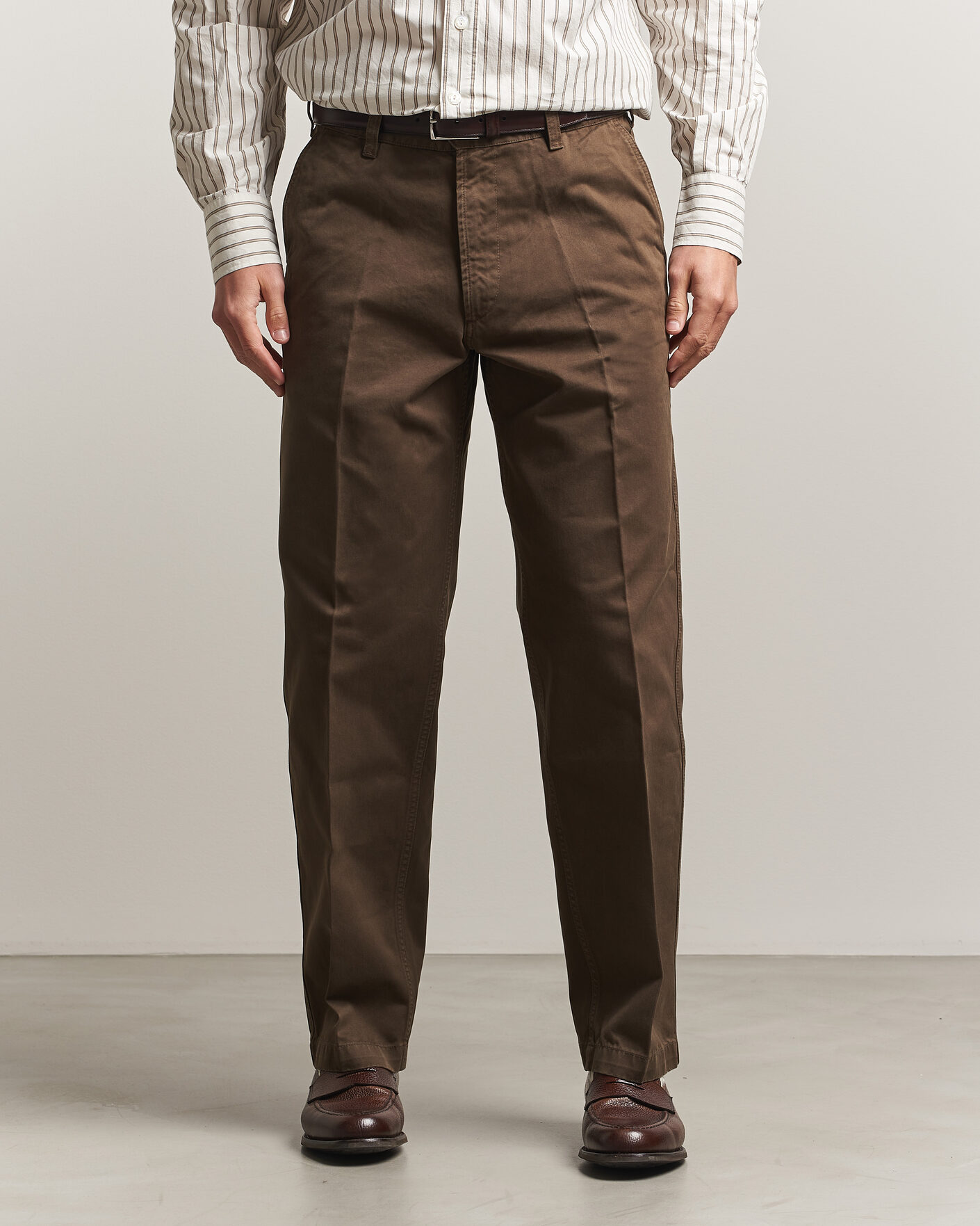 Hombres | Pantalones | Drake's | Peached Flat Front Cotton Chino Brown