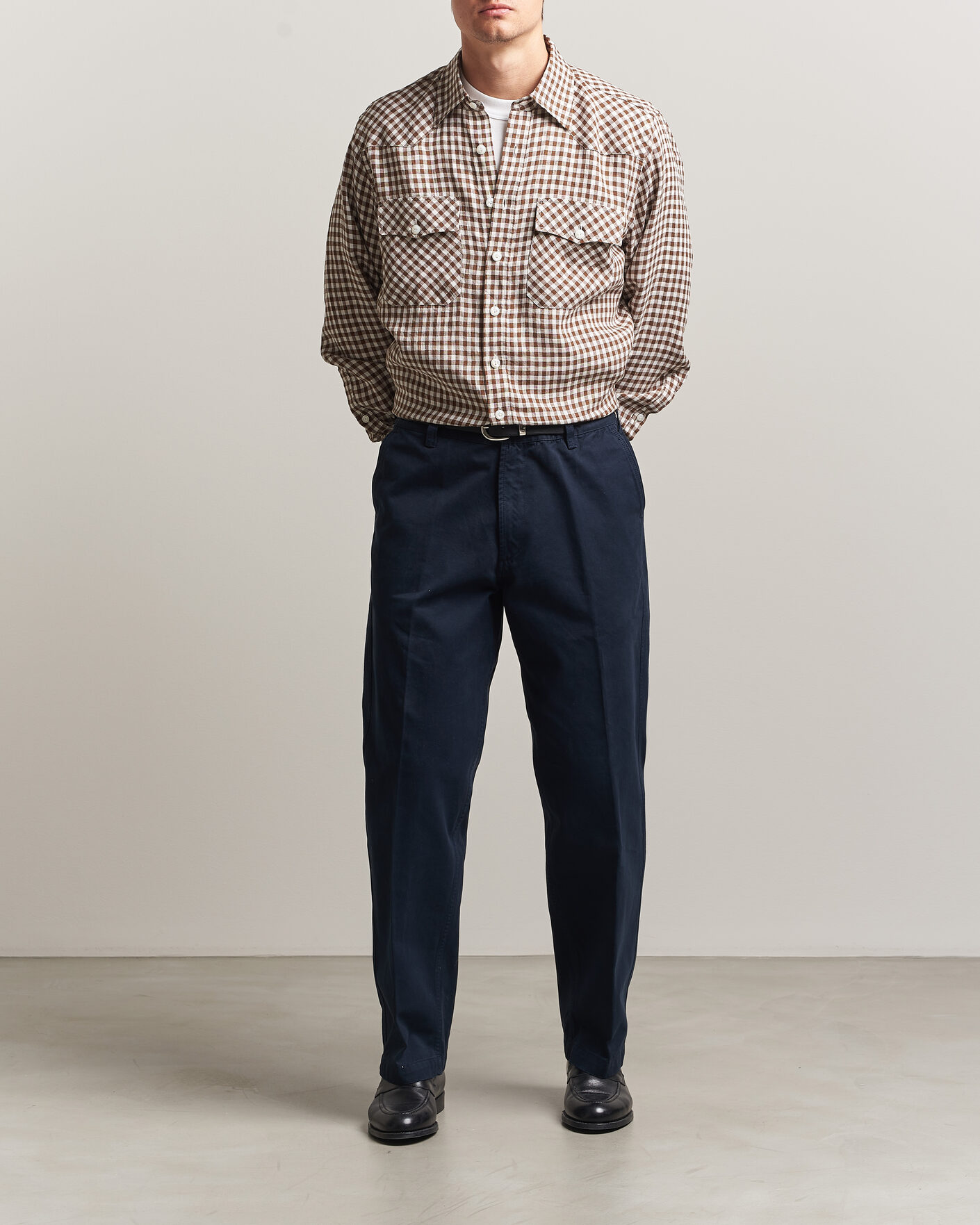 Hombres | Pantalones | Drake's | Peached Flat Front Cotton Chino Navy