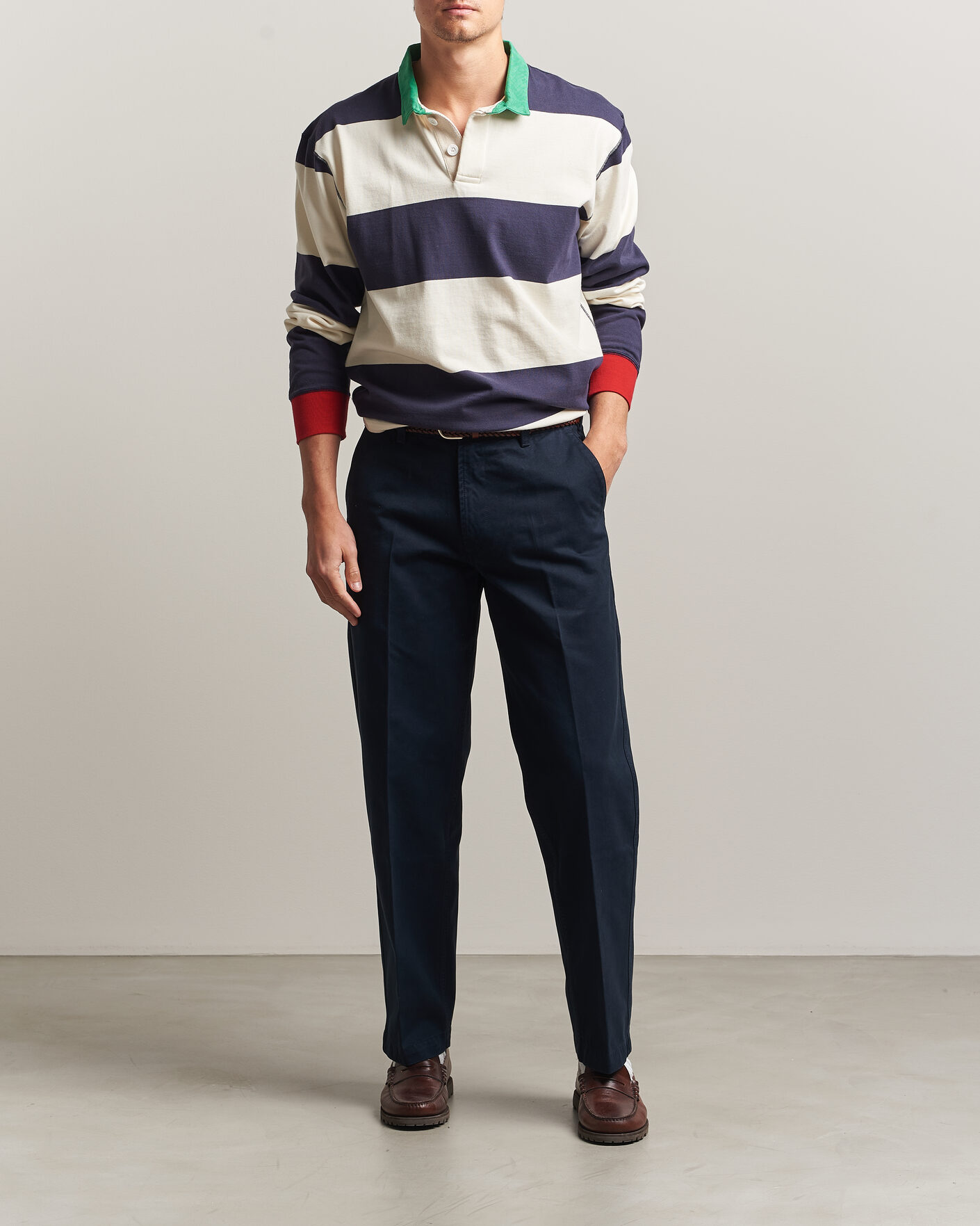 Hombres | Pantalones | Drake's | Peached Flat Front Cotton Chino Navy