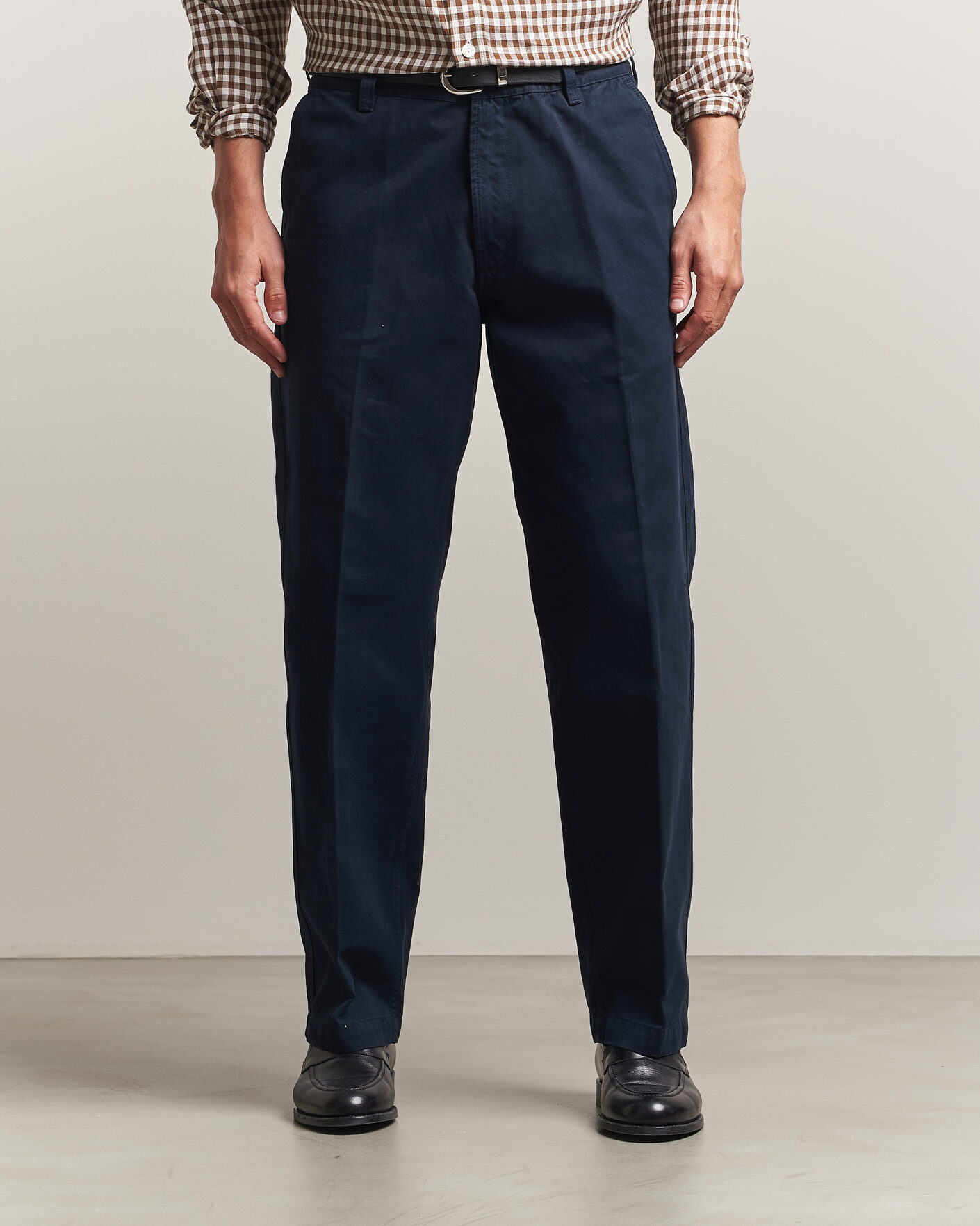 Hombres | Pantalones | Drake's | Peached Flat Front Cotton Chino Navy