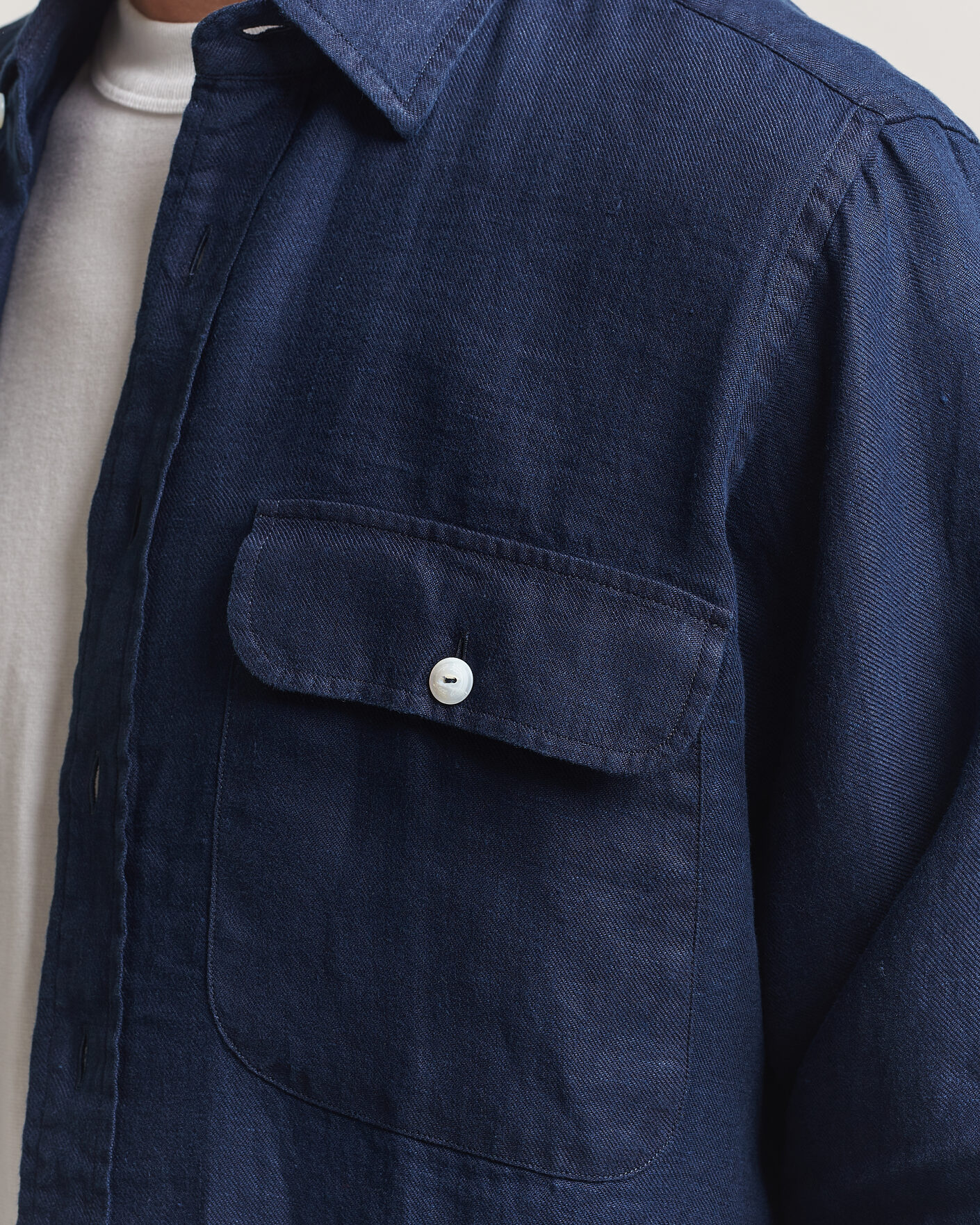 Hombres | Camisas | Drake's | Linen Twill Deep Pocket Work Shirt Navy
