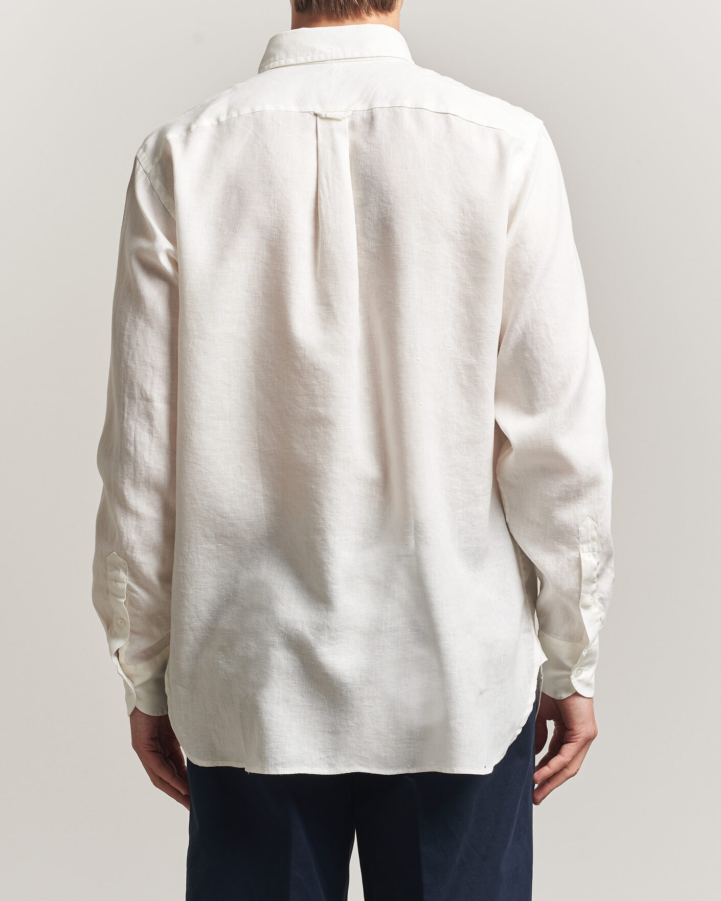 Hombres | Camisas | Drake's | Linen Button Down Curved Pocket Shirt White