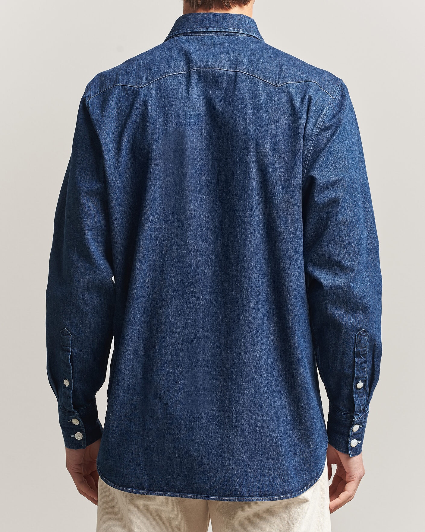 Hombres | Camisas | Drake's | Light Denim Western Shirt Stone Wash