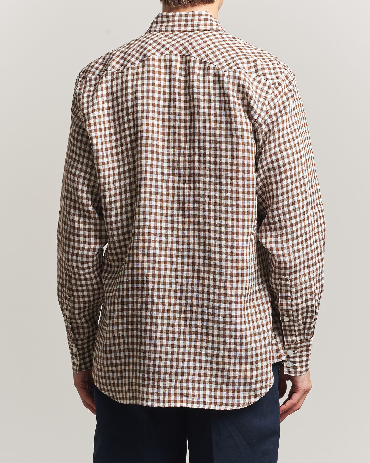 Hombres | Camisas | Drake's | Linen Gingham Western Shirt Brown/White