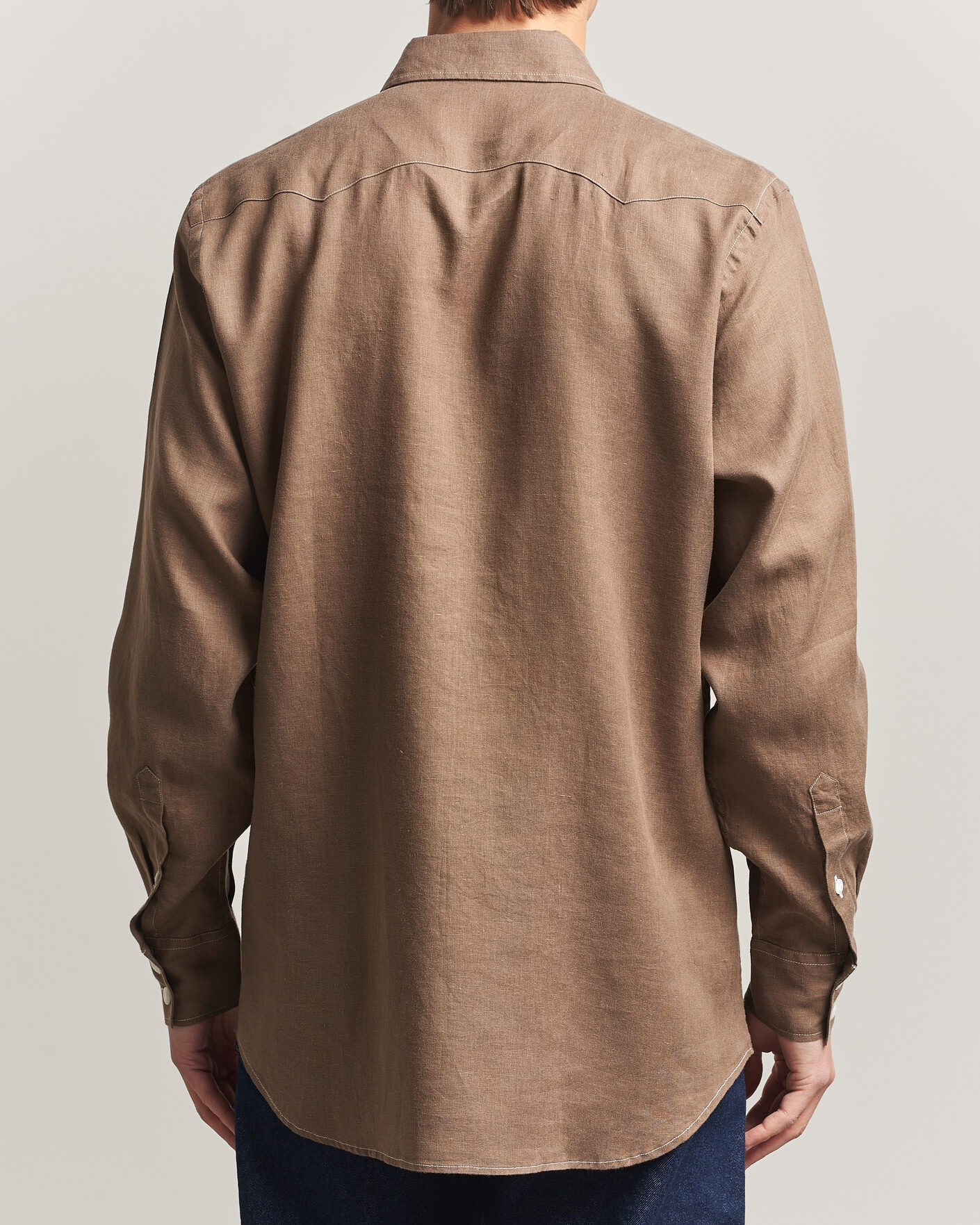 Hombres | Camisas | Drake's | Solid Linen Western Shirt Brown