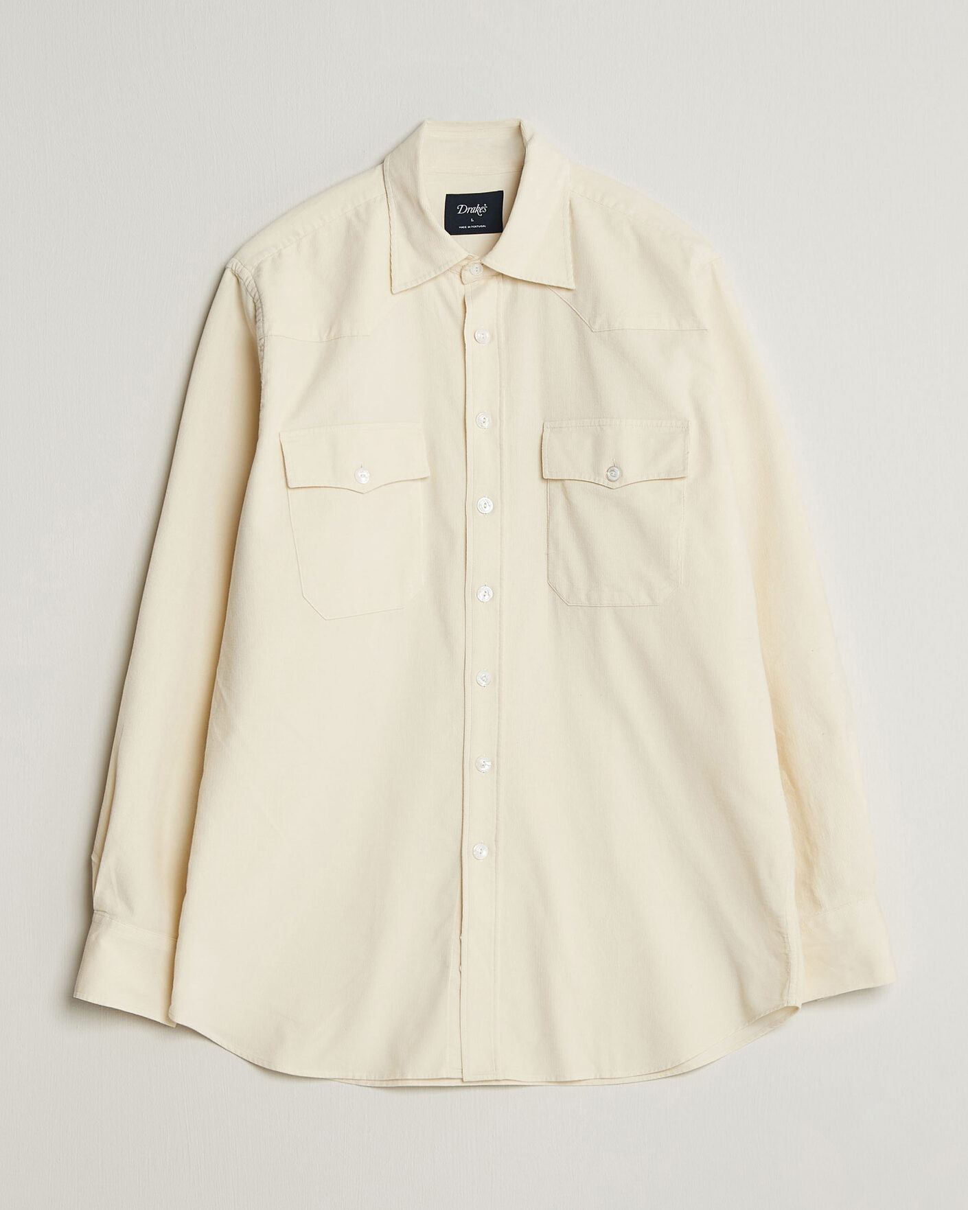 Hombres | Camisas | Drake's | Needlecord Western Shirt White