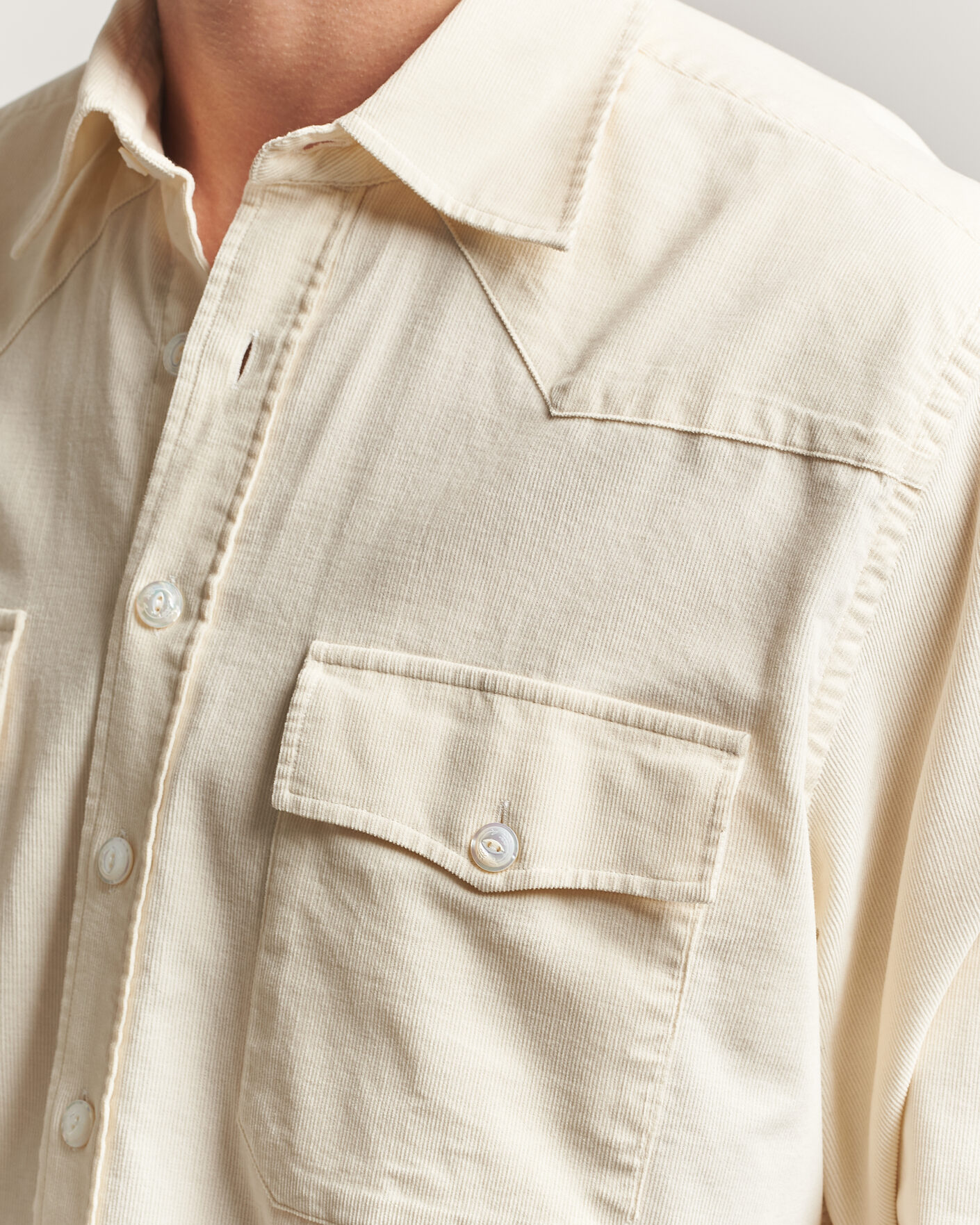 Hombres | Camisas | Drake's | Needlecord Western Shirt White