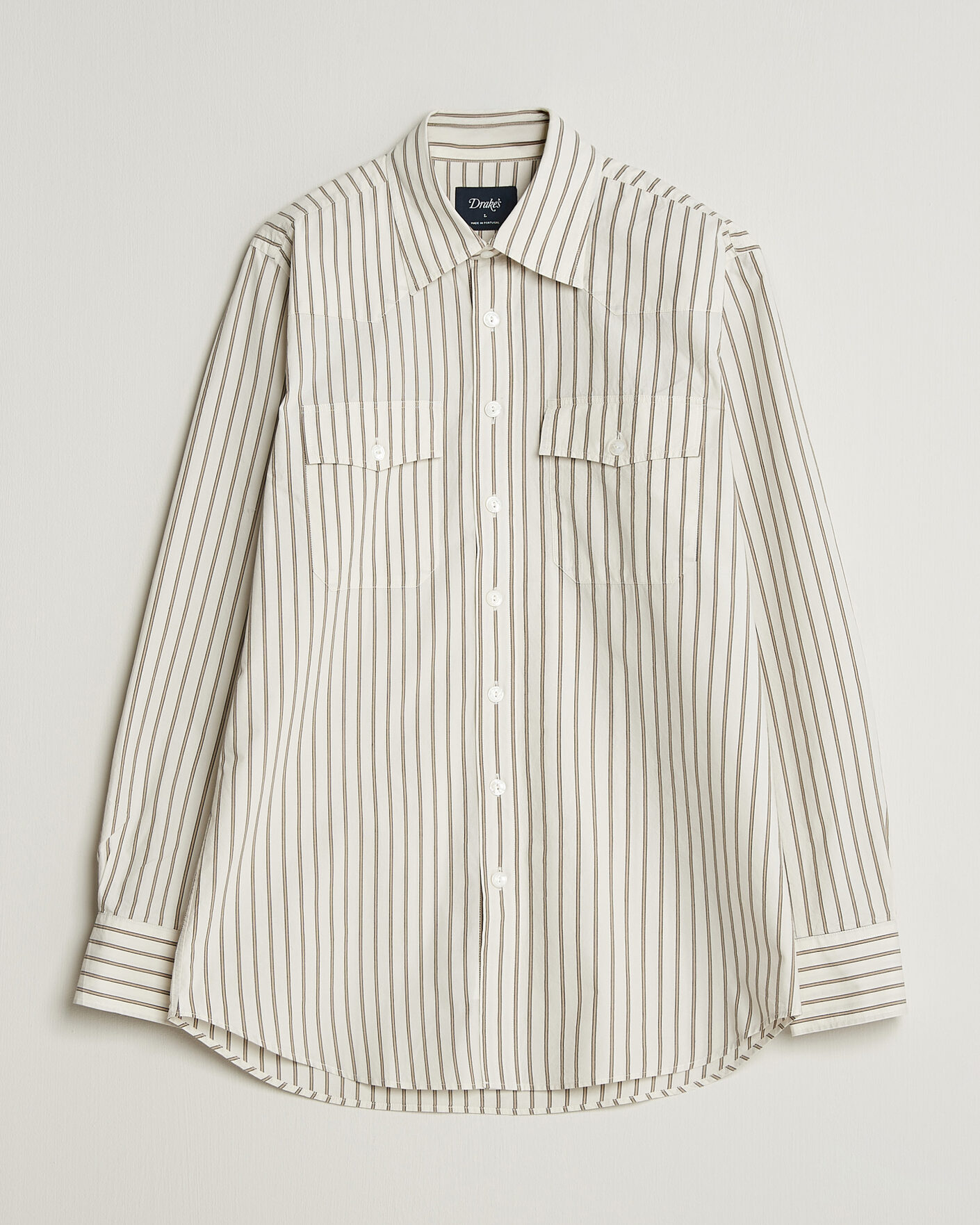 Hombres | Camisas | Drake's | Striped Western Shirt White
