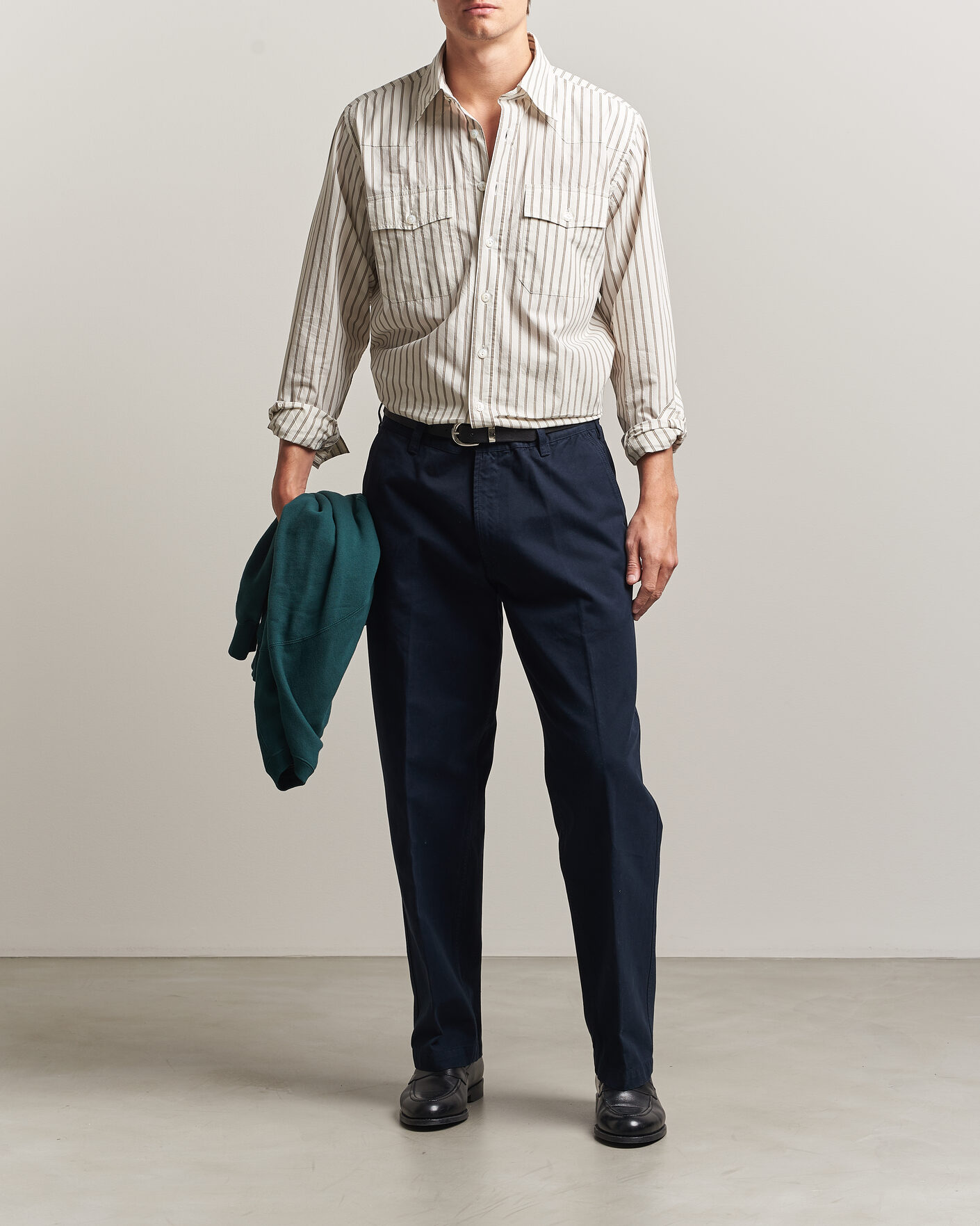 Hombres | Camisas | Drake's | Striped Western Shirt White