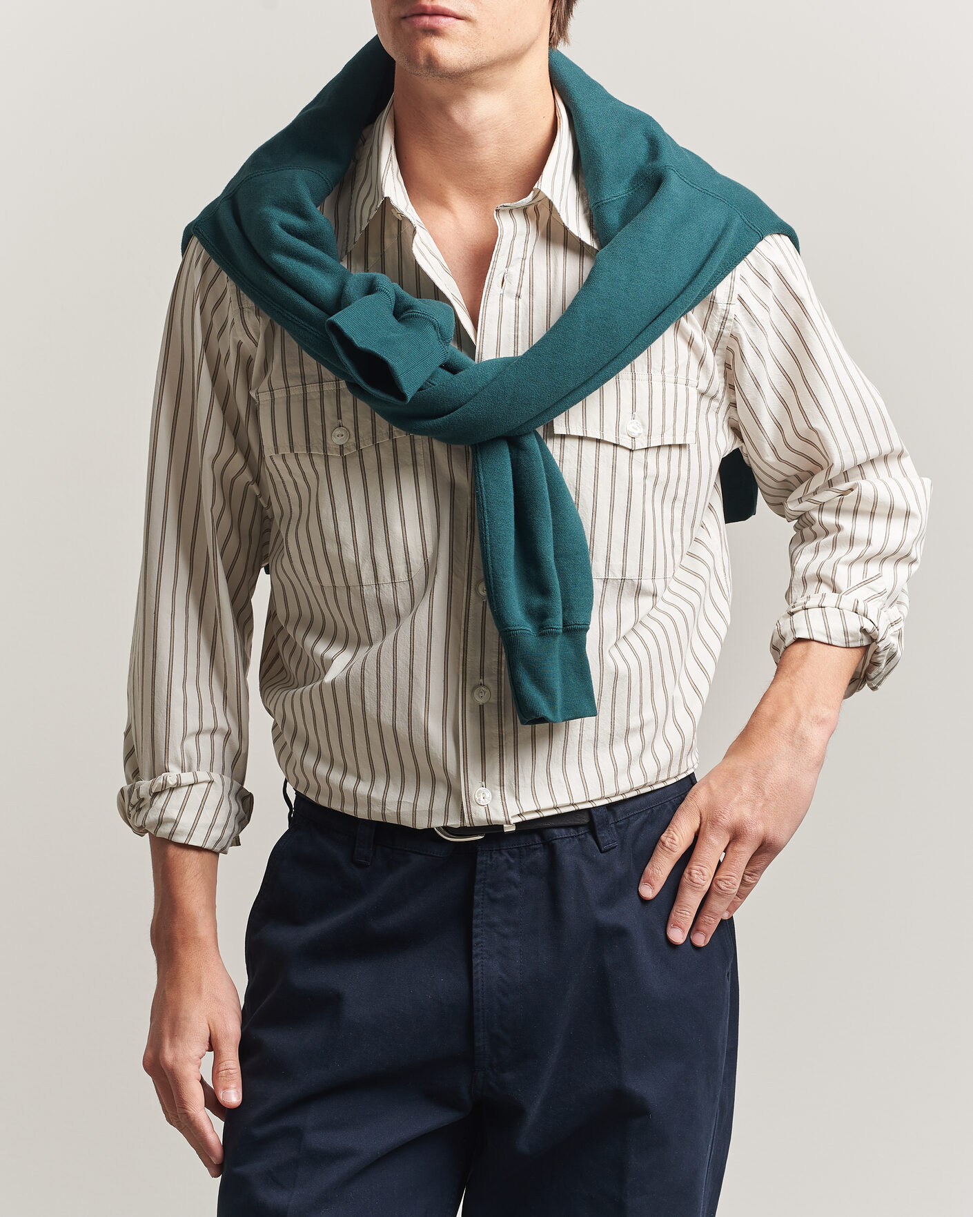 Hombres | Camisas | Drake's | Striped Western Shirt White