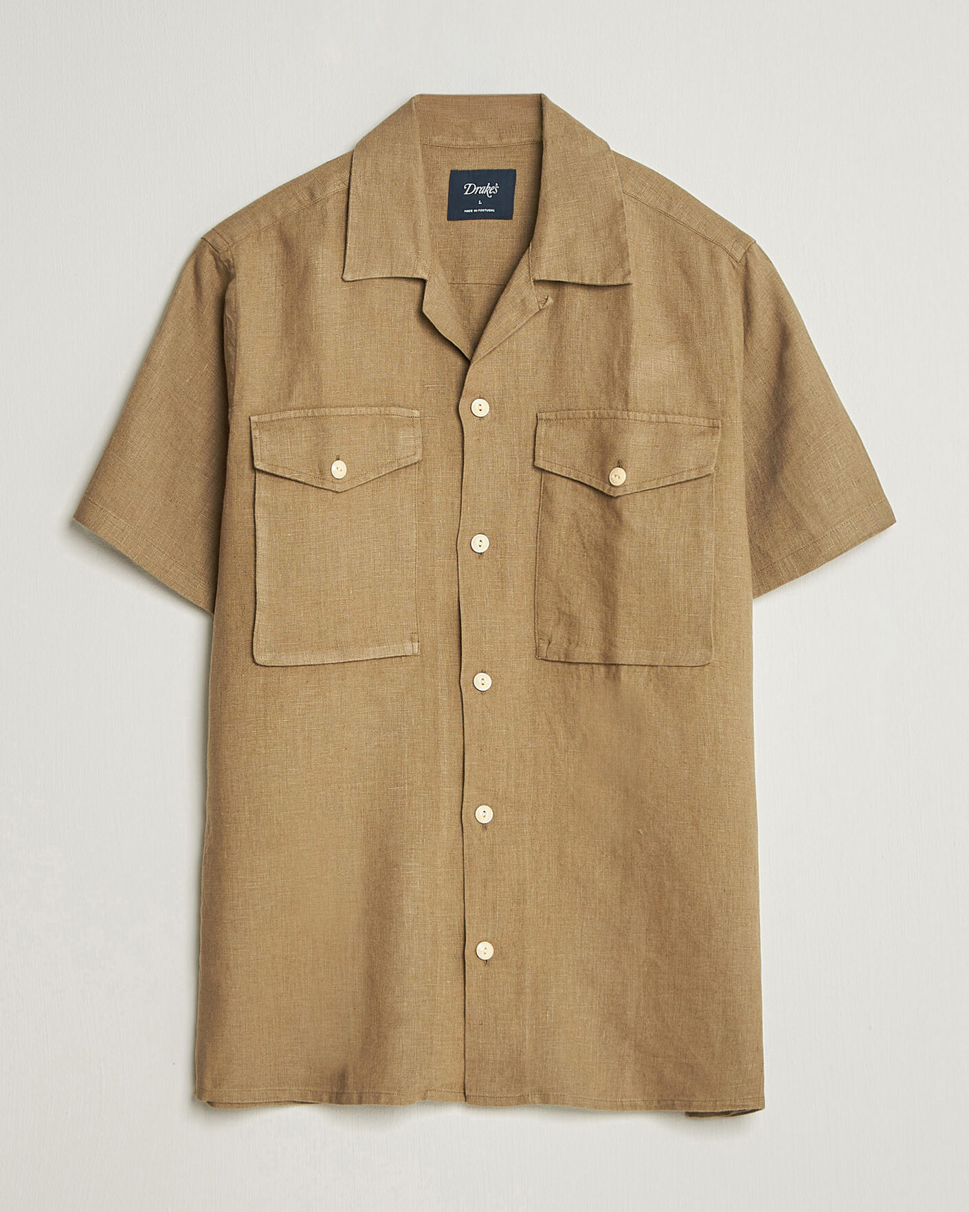 Hombres | Camisas | Drake's | Military Short Sleeve Camp Collar Shirt Khaki