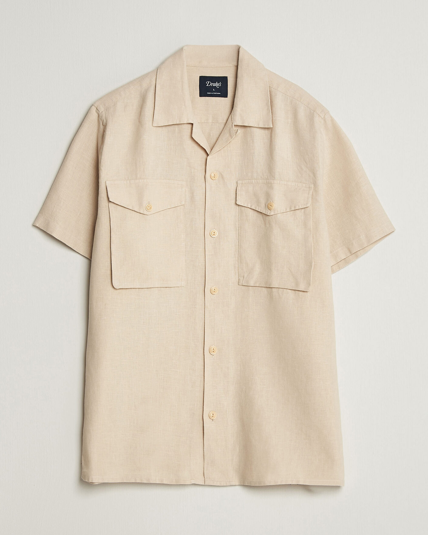 Hombres | Camisas | Drake's | Military Short Sleeve Camp Collar Shirt Ecru