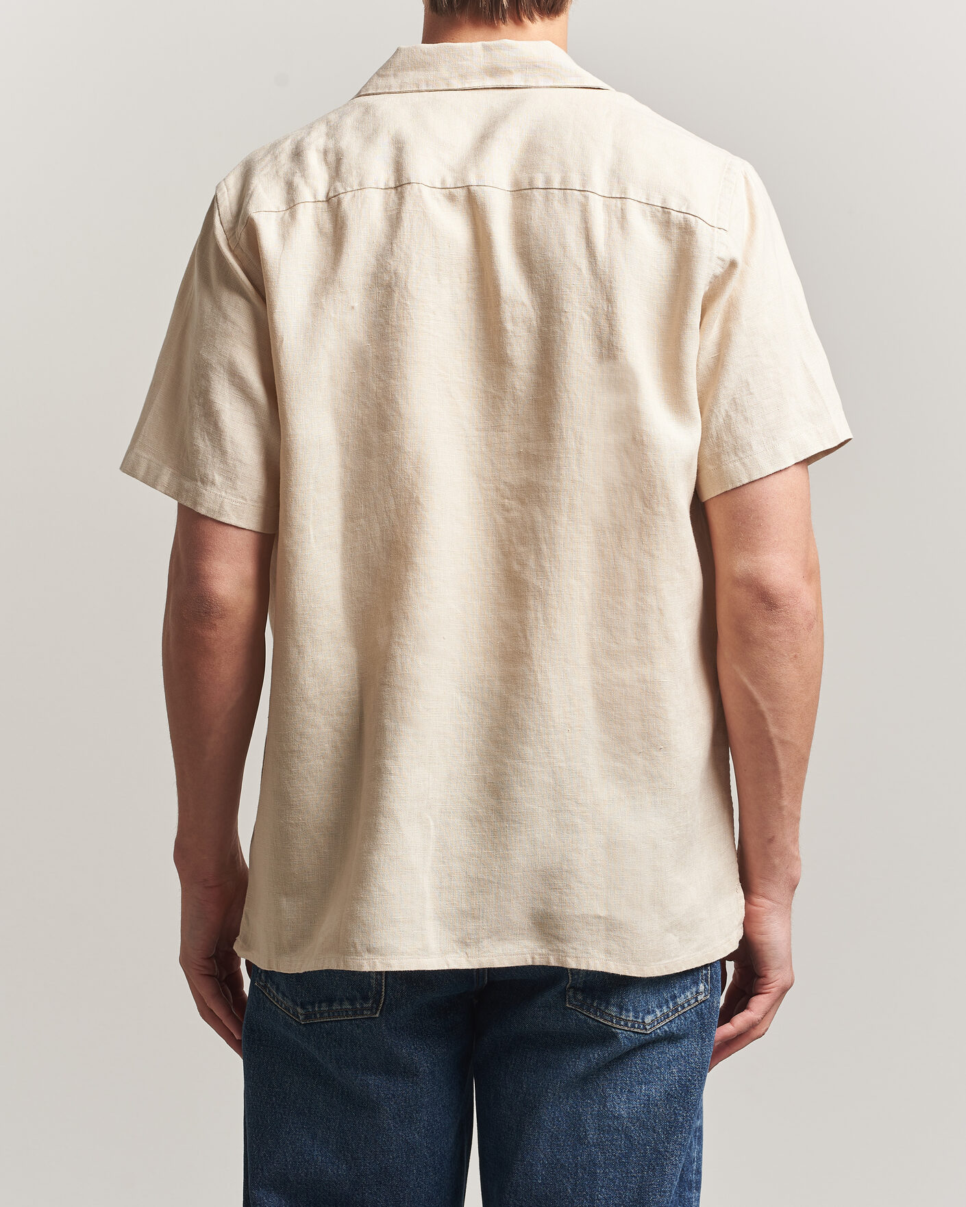 Hombres | Camisas | Drake's | Military Short Sleeve Camp Collar Shirt Ecru