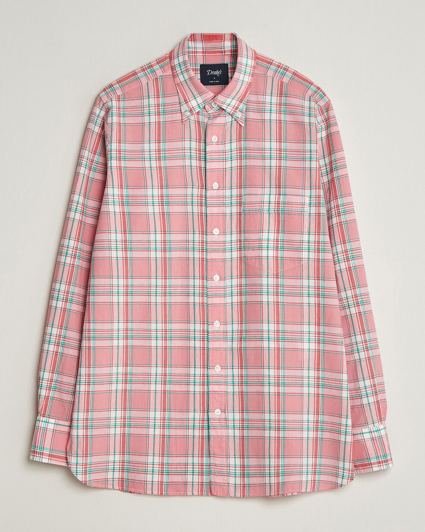 Hombres | Camisas | Drake's | Madrass Checked Button Down Shirt Pink