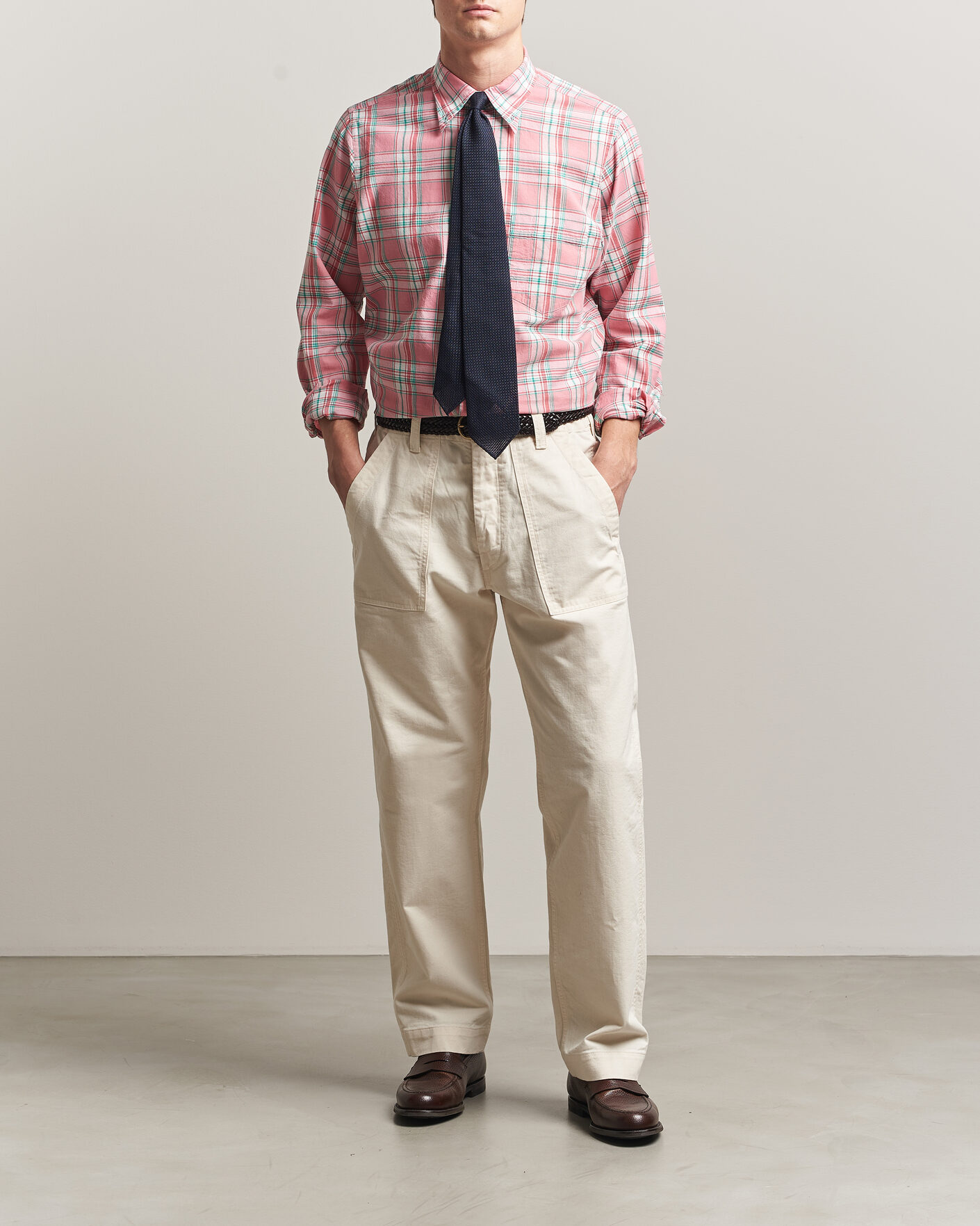 Hombres | Camisas | Drake's | Madrass Checked Button Down Shirt Pink