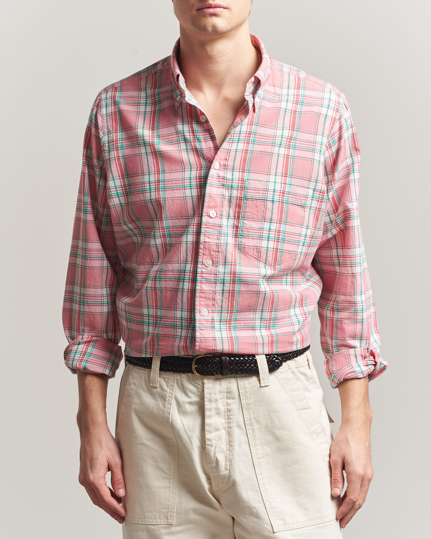 Hombres | Camisas | Drake's | Madrass Checked Button Down Shirt Pink