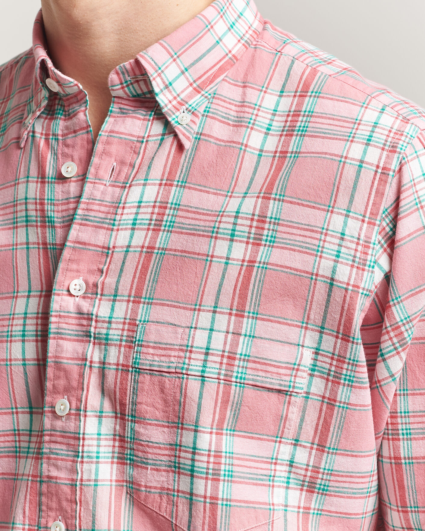 Hombres | Camisas | Drake's | Madrass Checked Button Down Shirt Pink